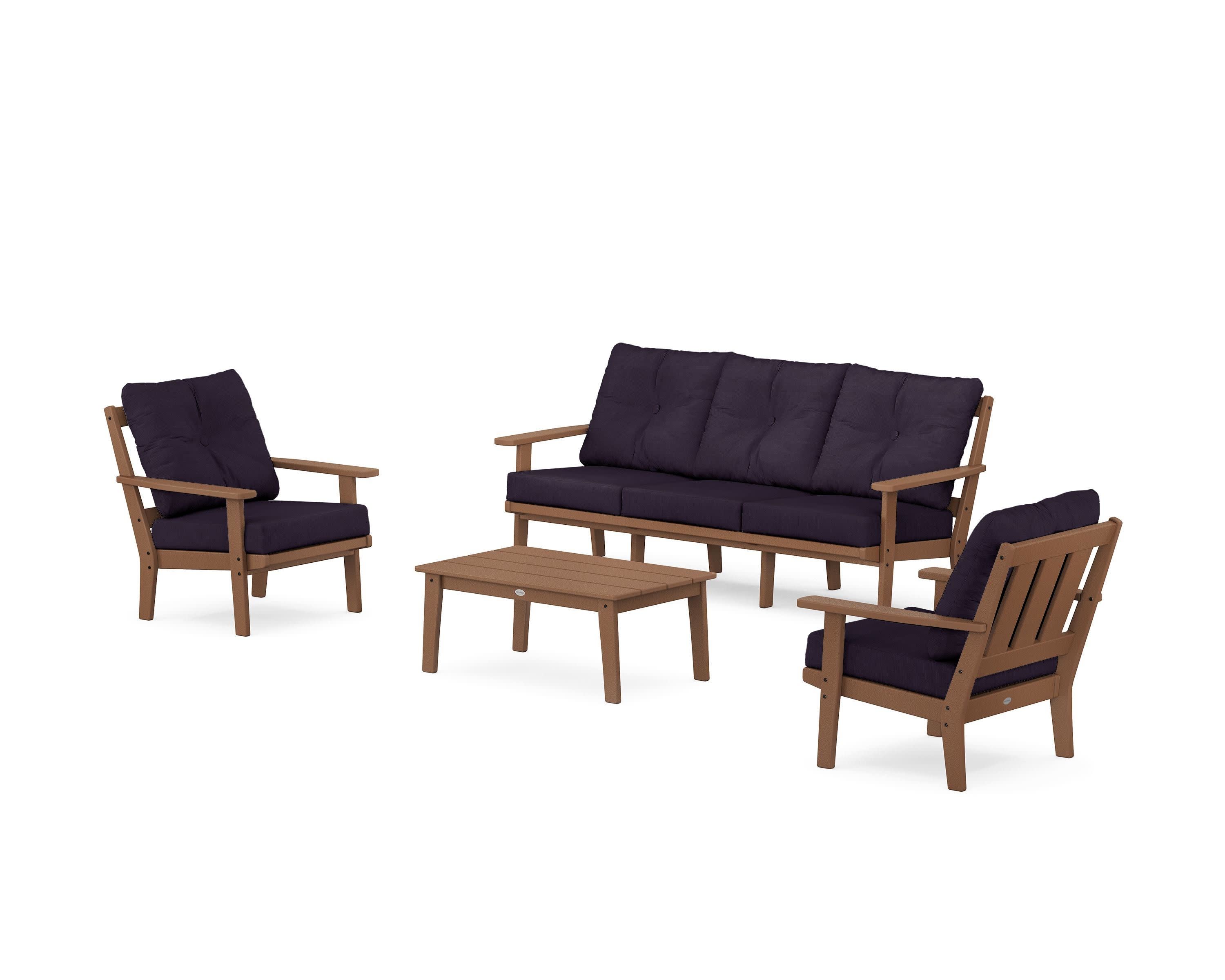 Oxford 4-Piece Deep Seating Set with Sofa in Teak / Navy Linen