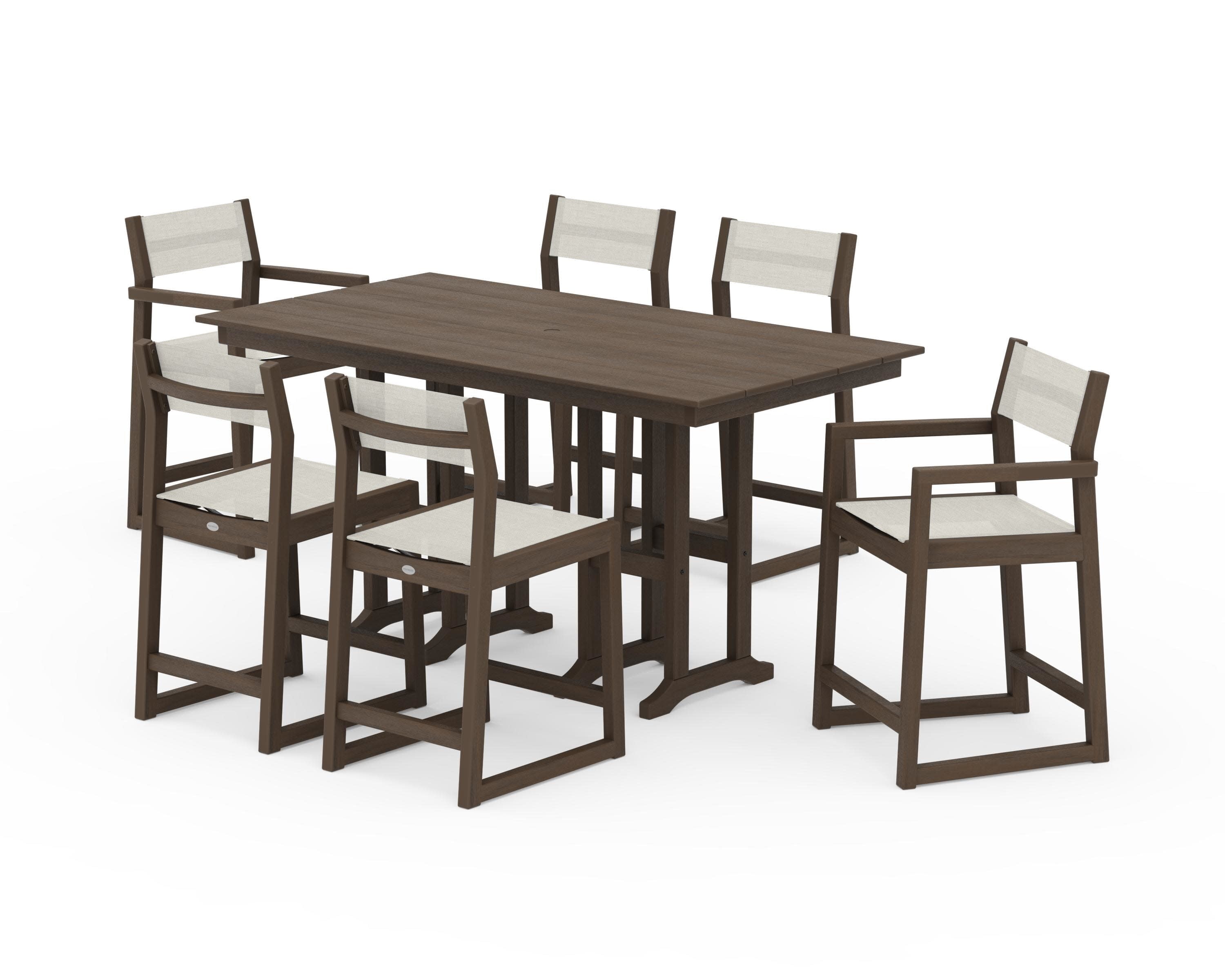 EDGE Sling 7-Piece Farmhouse Counter Set in Kona / Parchment Sling