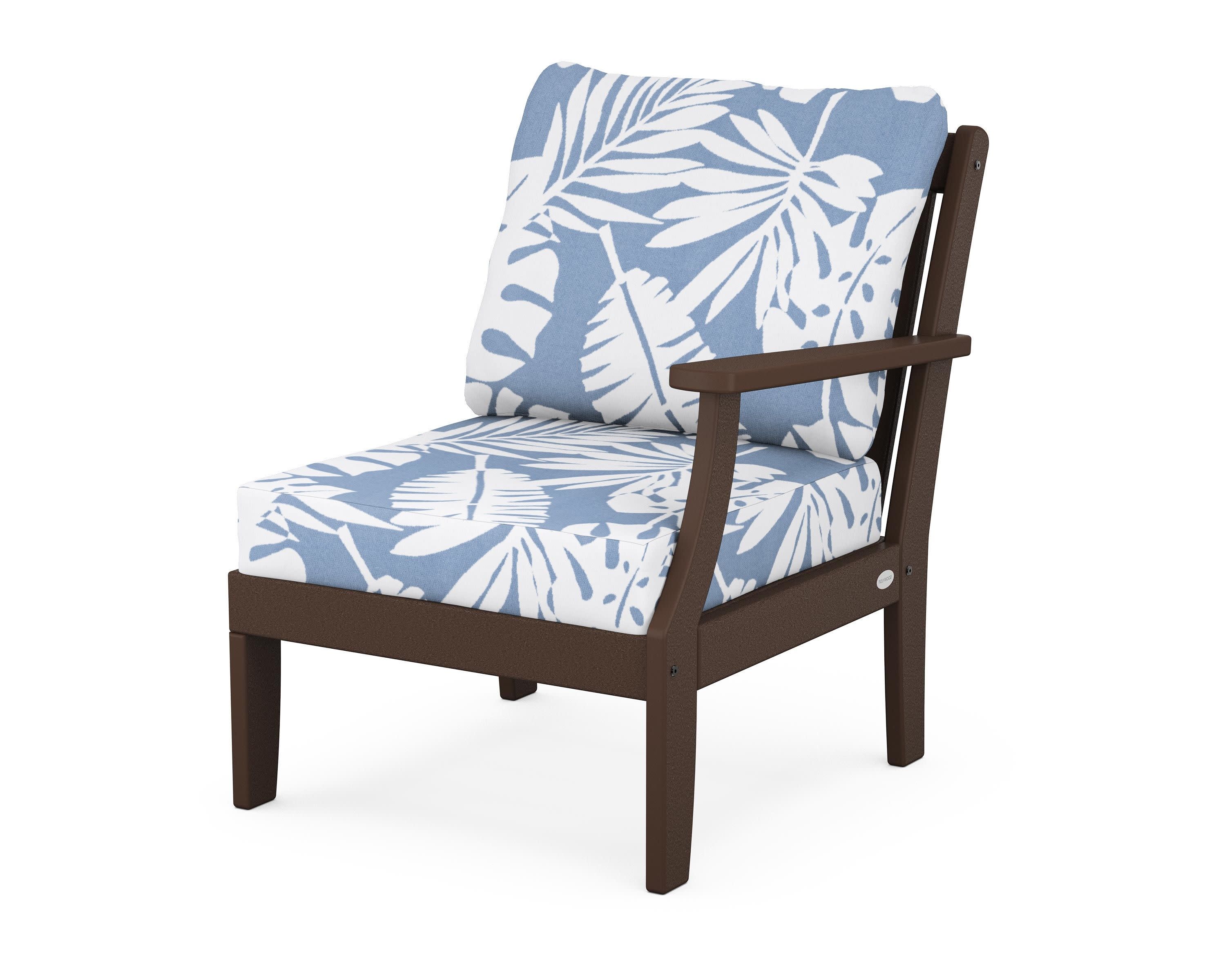Braxton Modular Right Arm Chair in Mahogany / Leaf Sky Blue