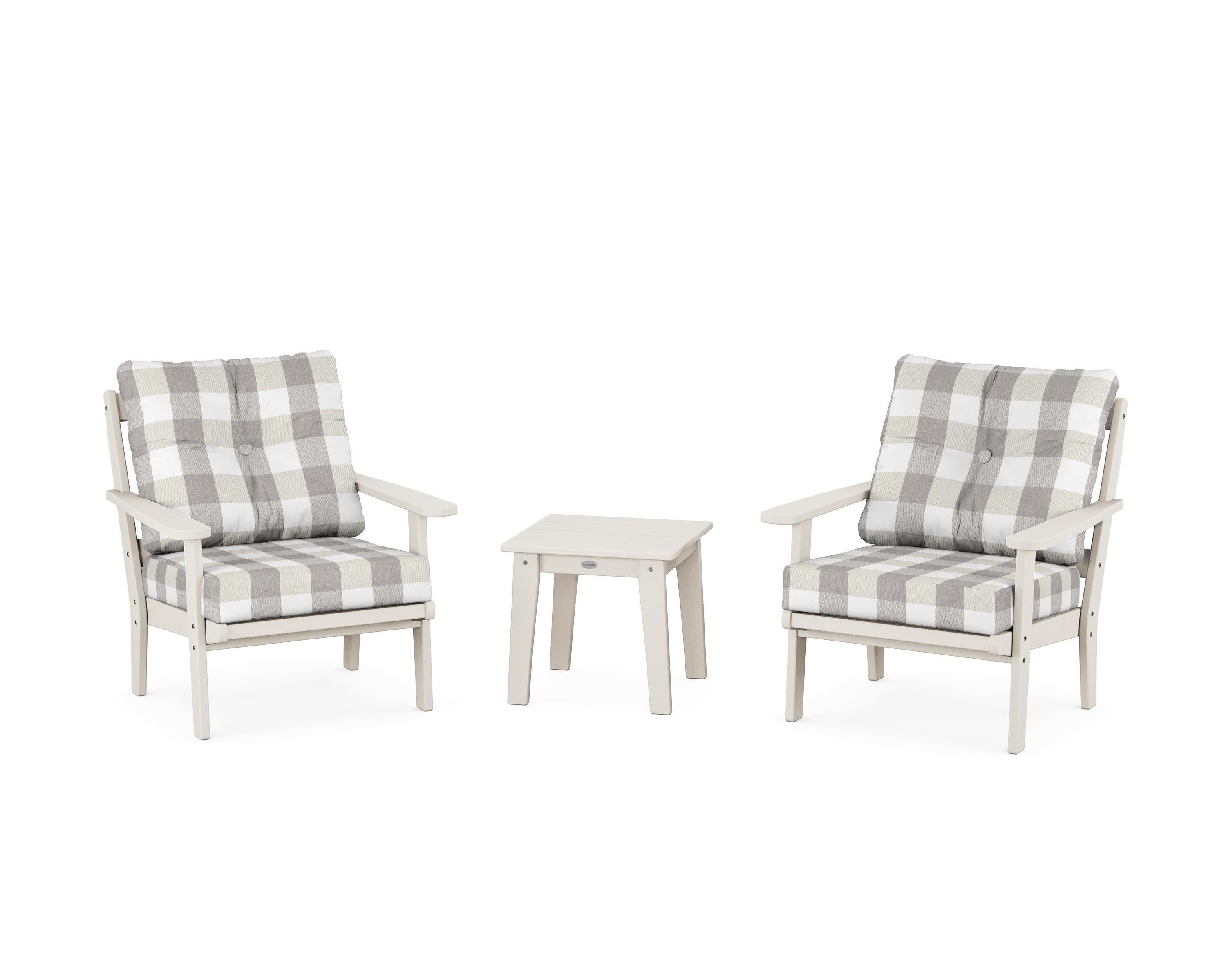 Mission 3-Piece Deep Seating Set in Sand / Buffalo Plaid Grey Mist