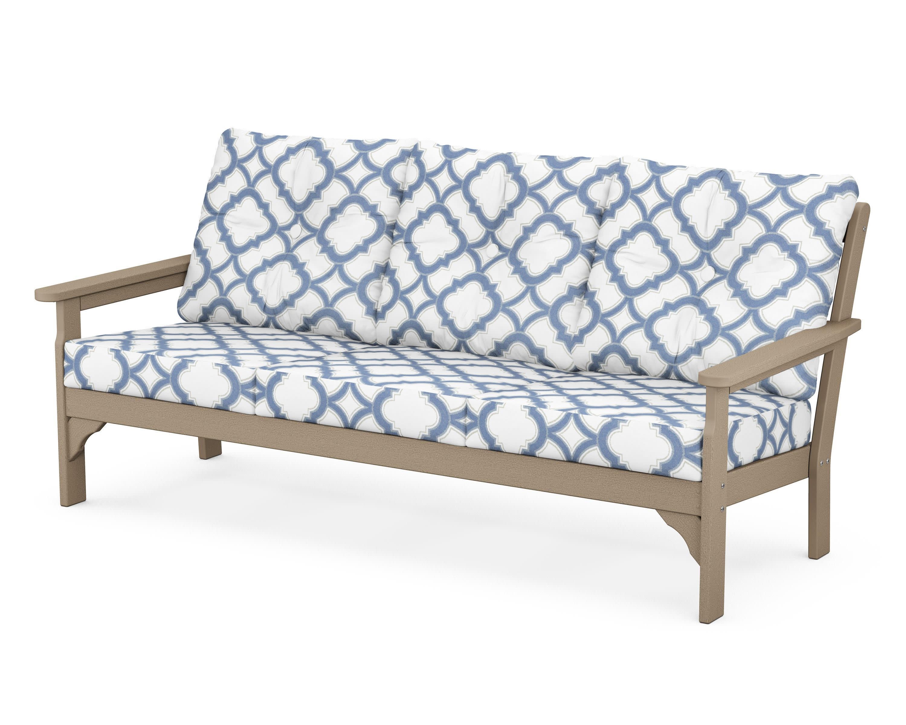 Vineyard Deep Seating Sofa in Vintage Sahara / Trellis Sky Blue