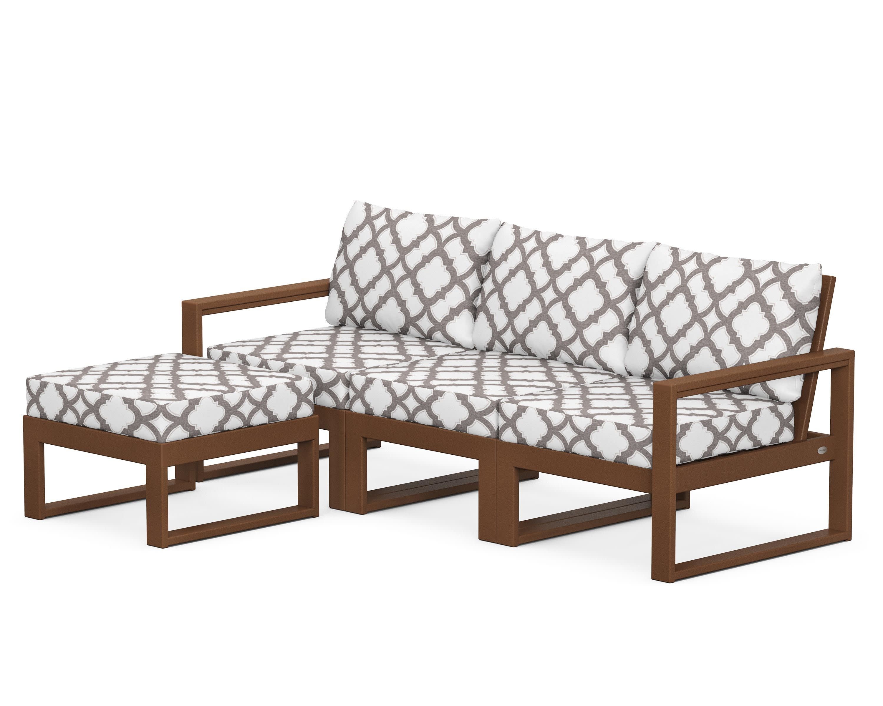 EDGE 4-Piece Modular Deep Seating Set with Ottoman in Teak / Trellis Grey Mist