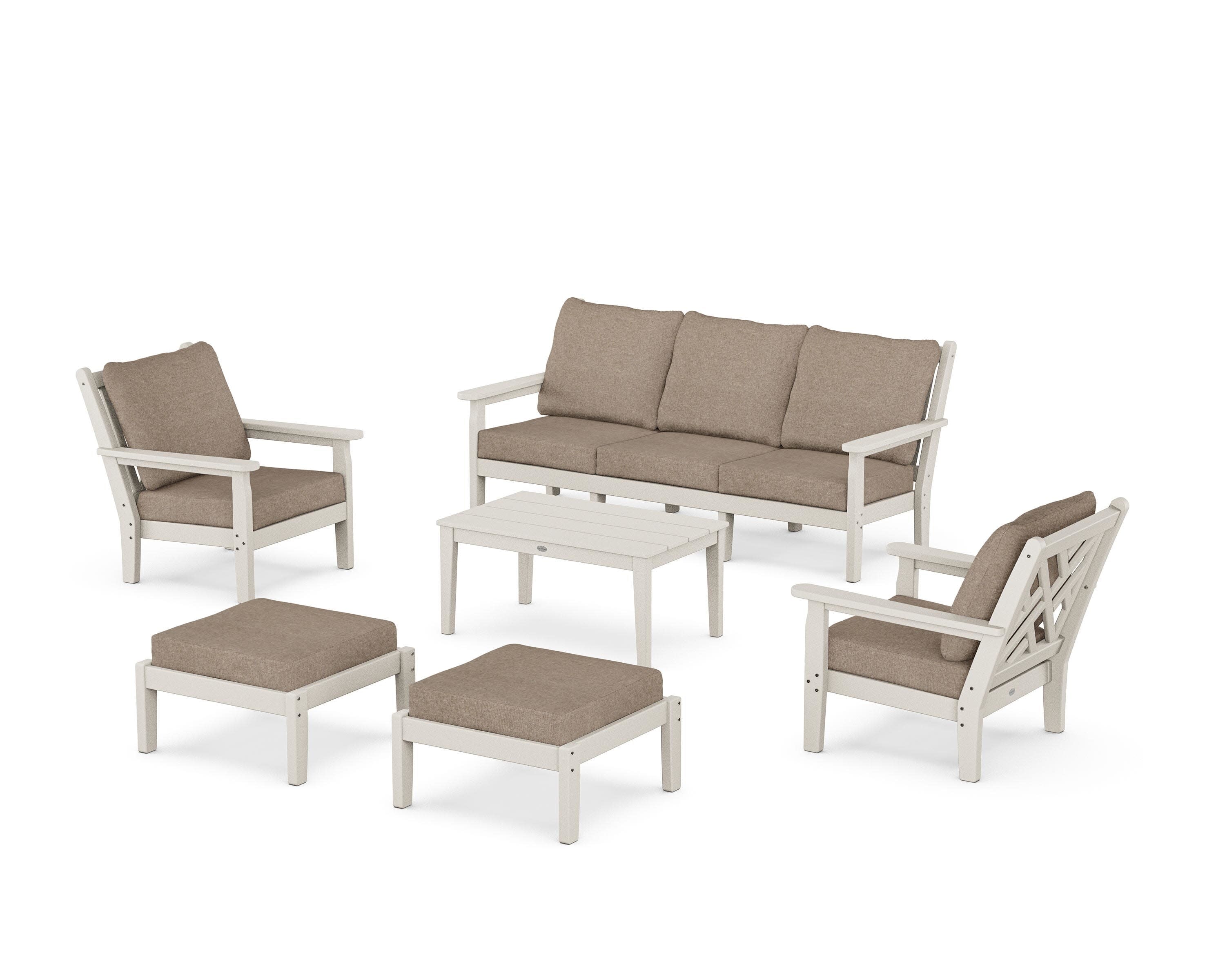 Chippendale 6-Piece Lounge Sofa Set in Sand / Spiced Burlap