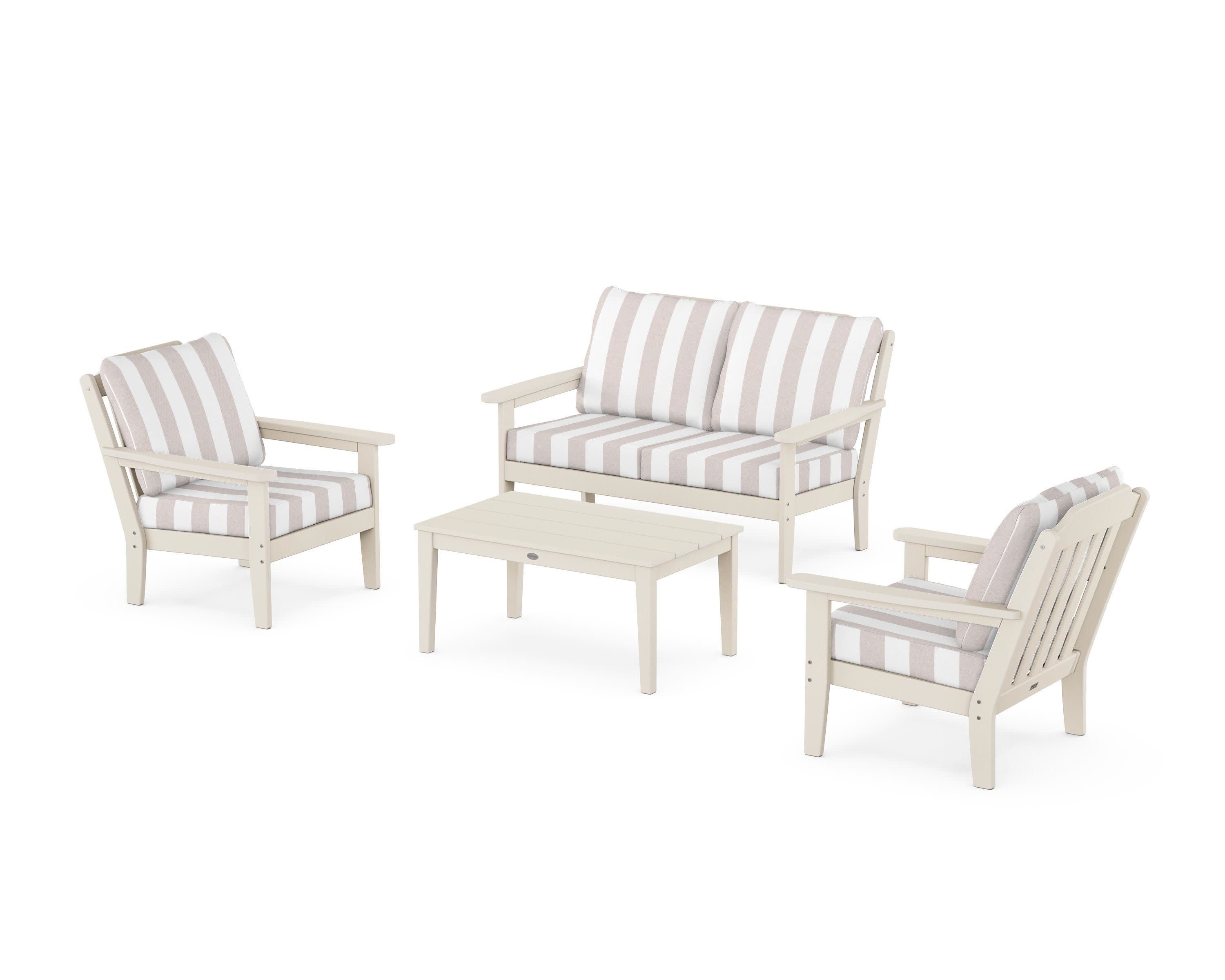 Cottage 4-Piece Deep Seating Set with Loveseat in Sand / Cabana Stripe Dune Burlap