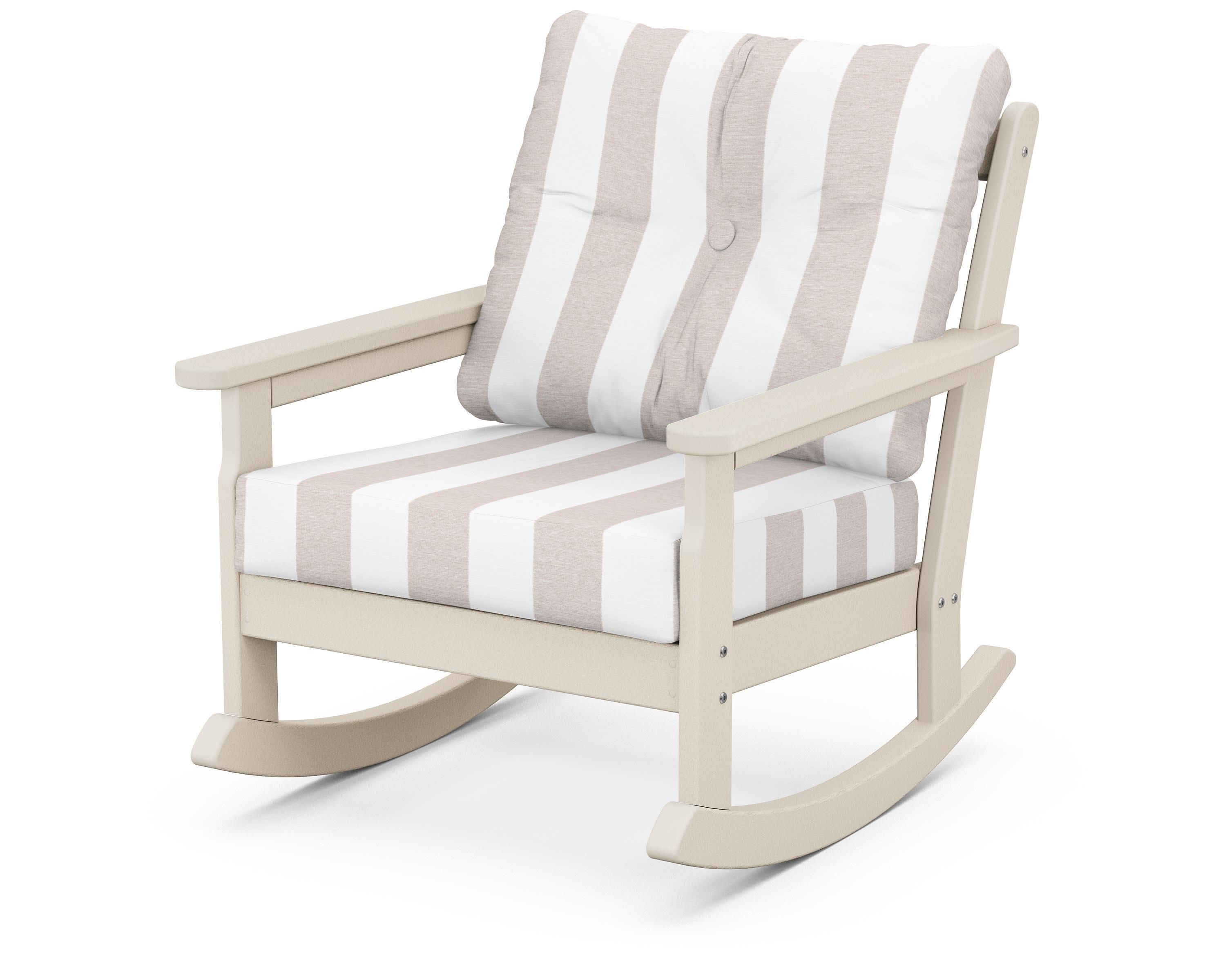 Vineyard Deep Seating Rocking Chair in Sand / Cabana Stripe Dune Burlap
