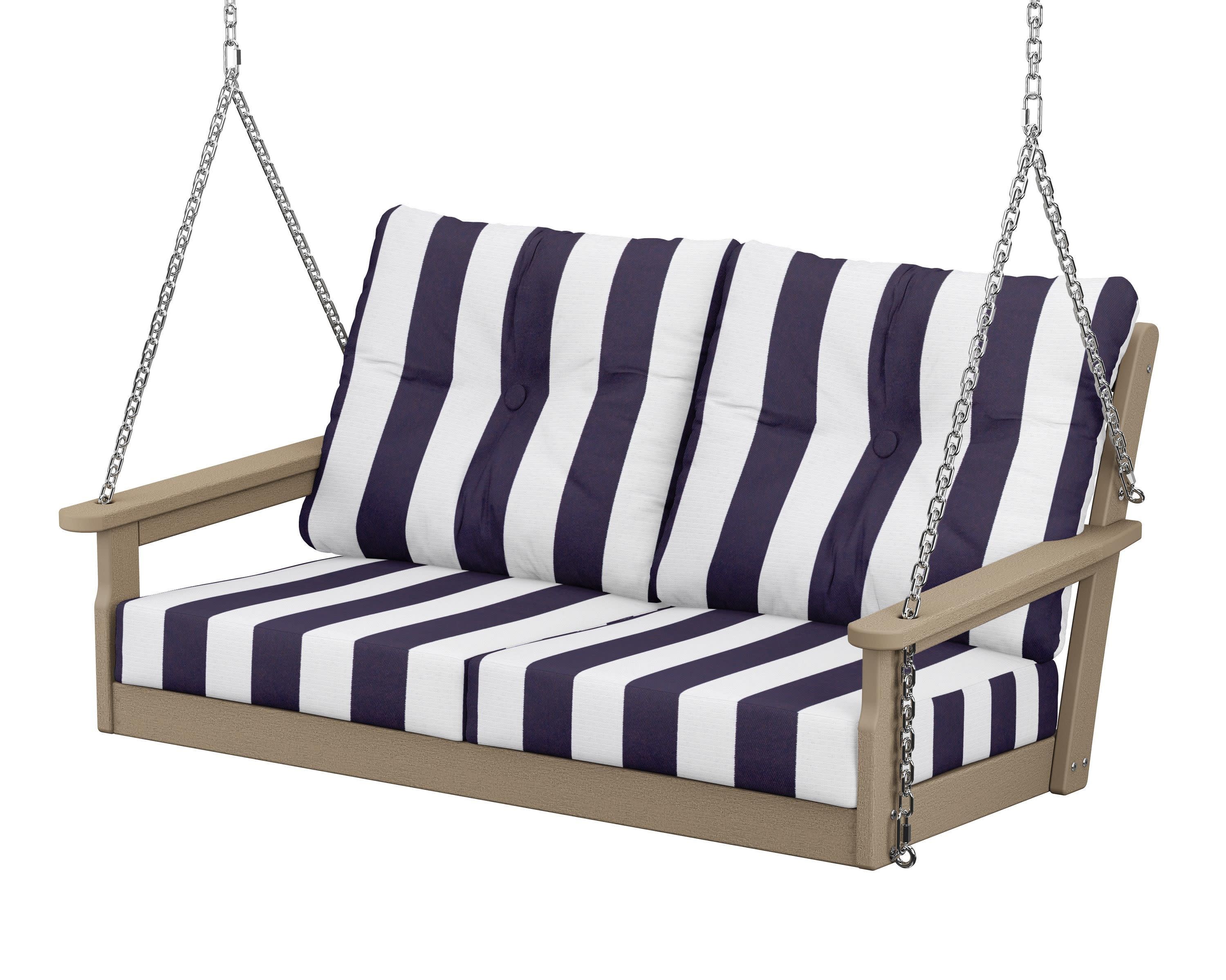 Vineyard Deep Seating Swing in Vintage Sahara / Cabana Stripe Navy