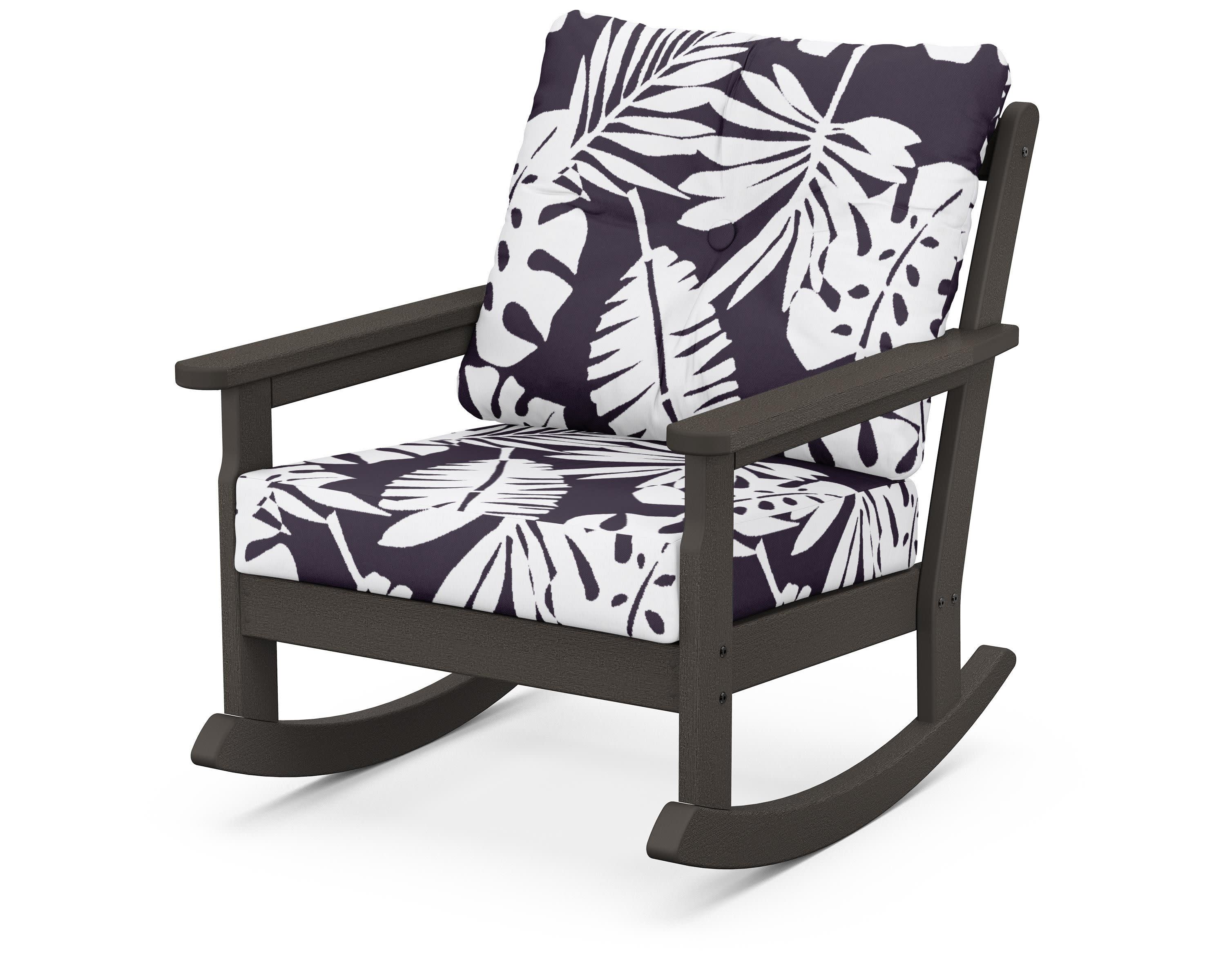 Vineyard Deep Seating Rocking Chair in Vintage Coffee / Leaf Navy