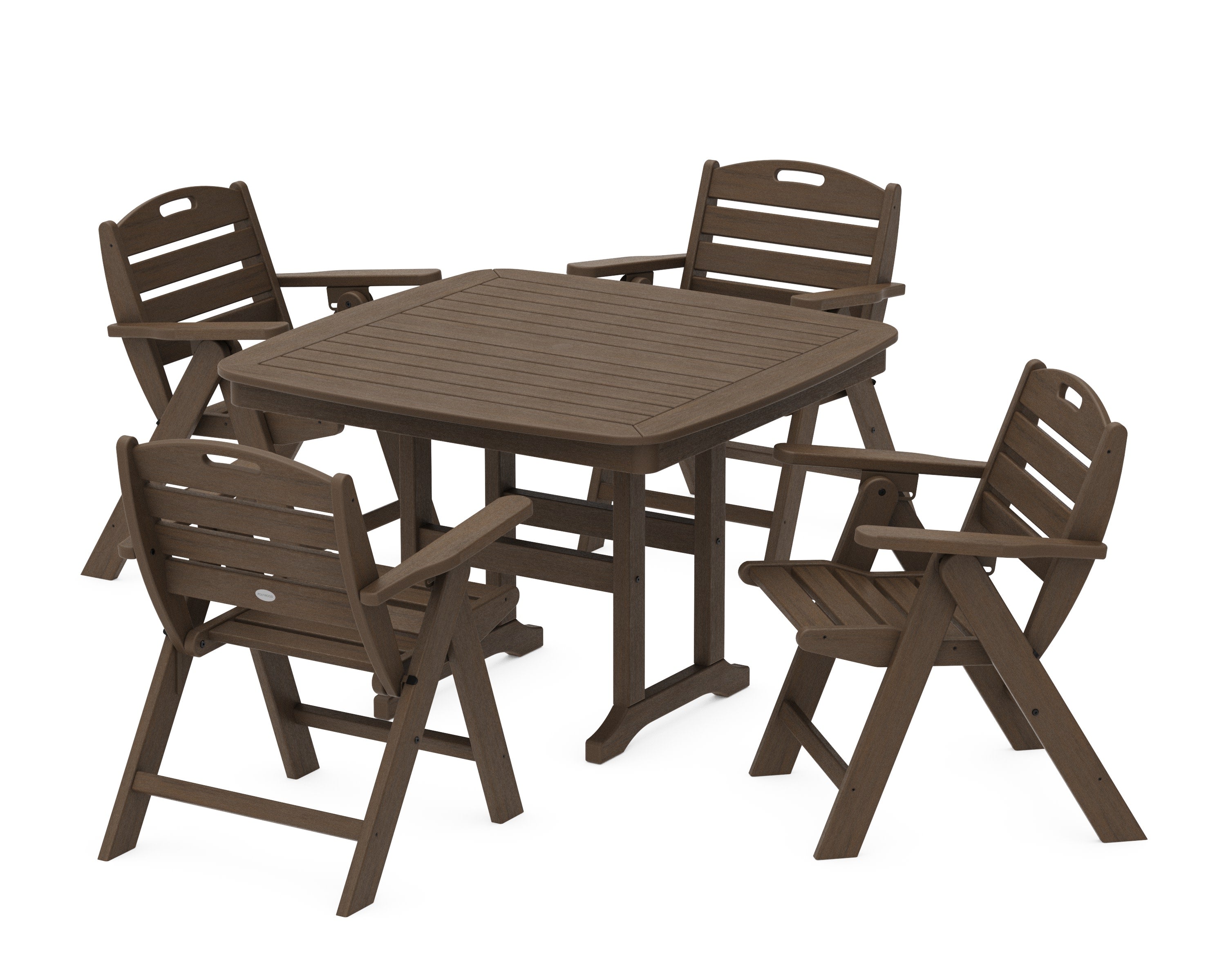 Nautical Folding Lowback Chair 5-Piece Dining Set with Trestle Legs in Kona