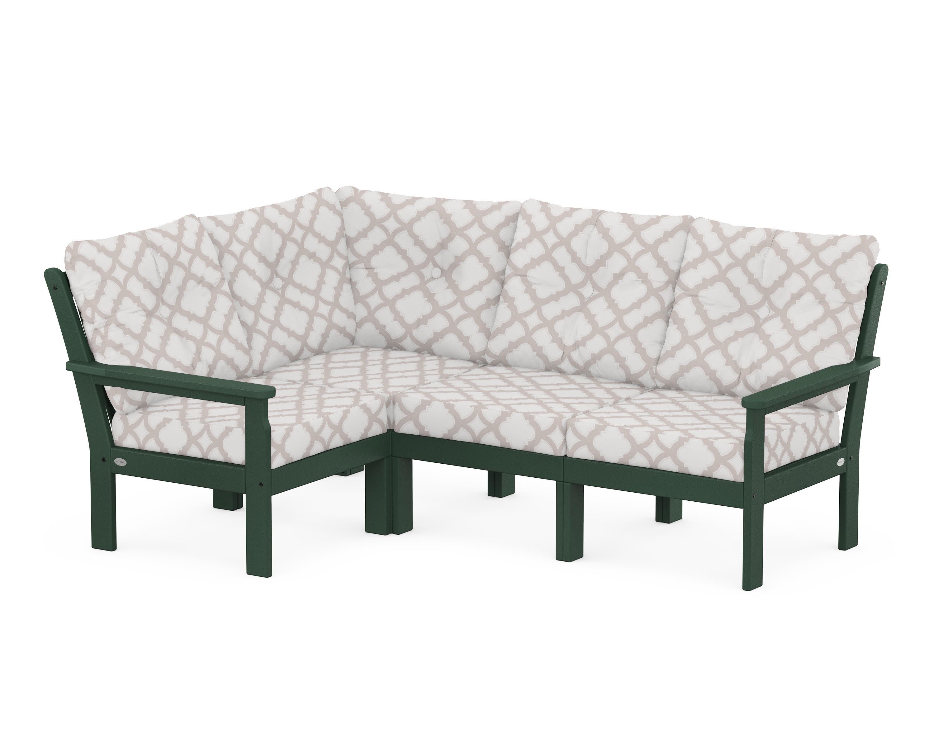Vineyard 4-Piece Sectional in Green / Trellis Dune Burlap