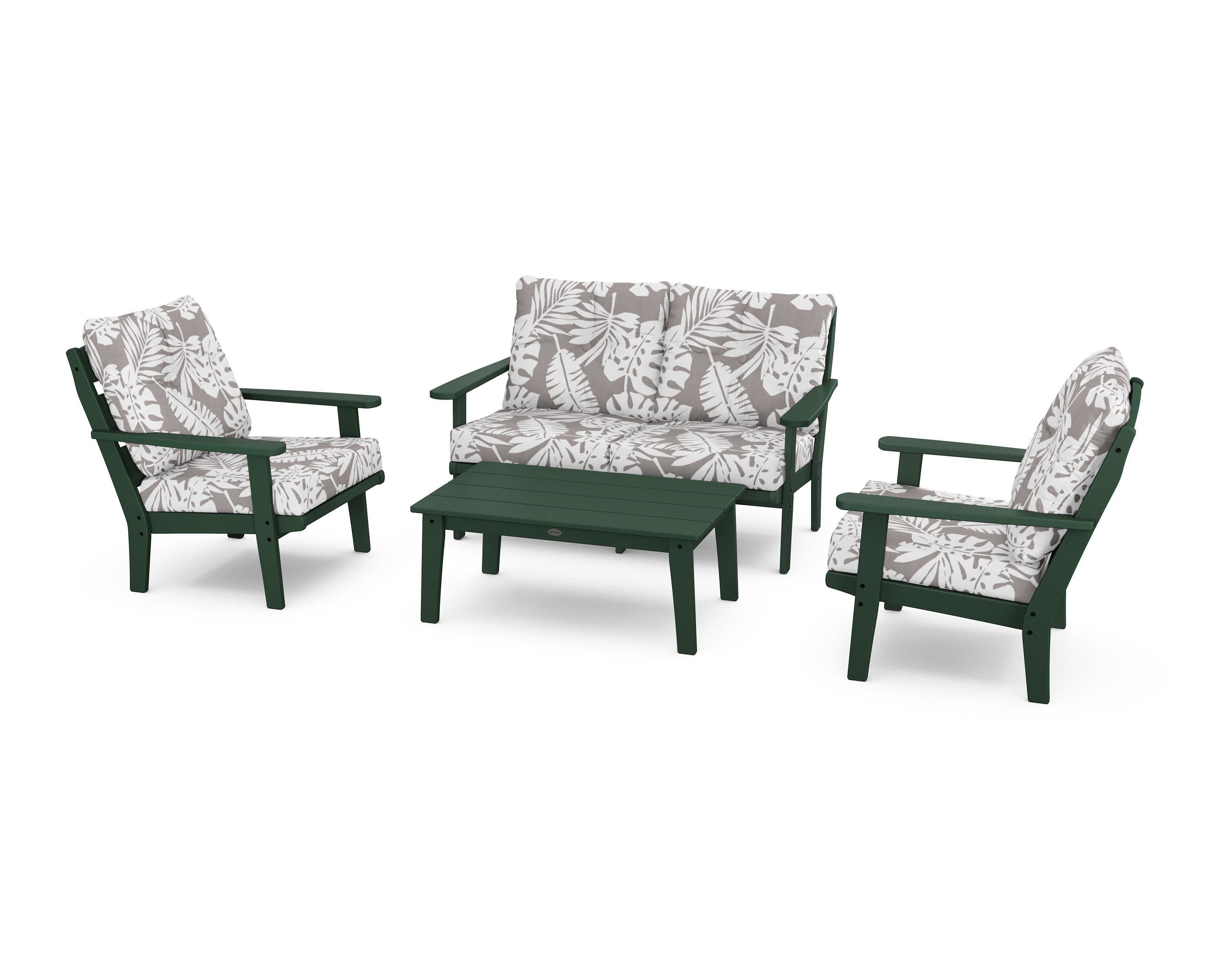 Lakeside 4-Piece Deep Seating Set in Green / Leaf Grey Mist