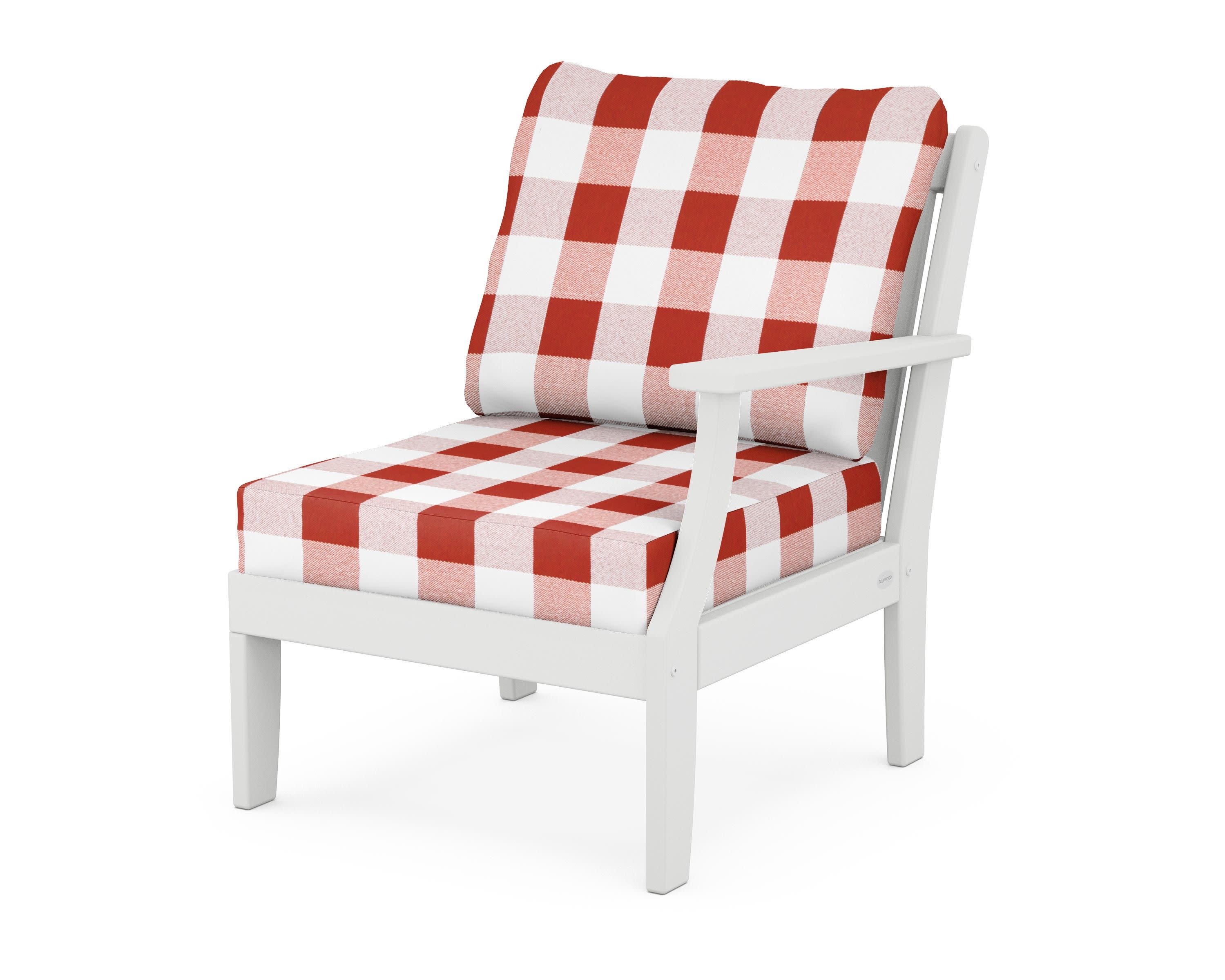 Braxton Modular Right Arm Chair in White / Buffalo Plaid Crimson