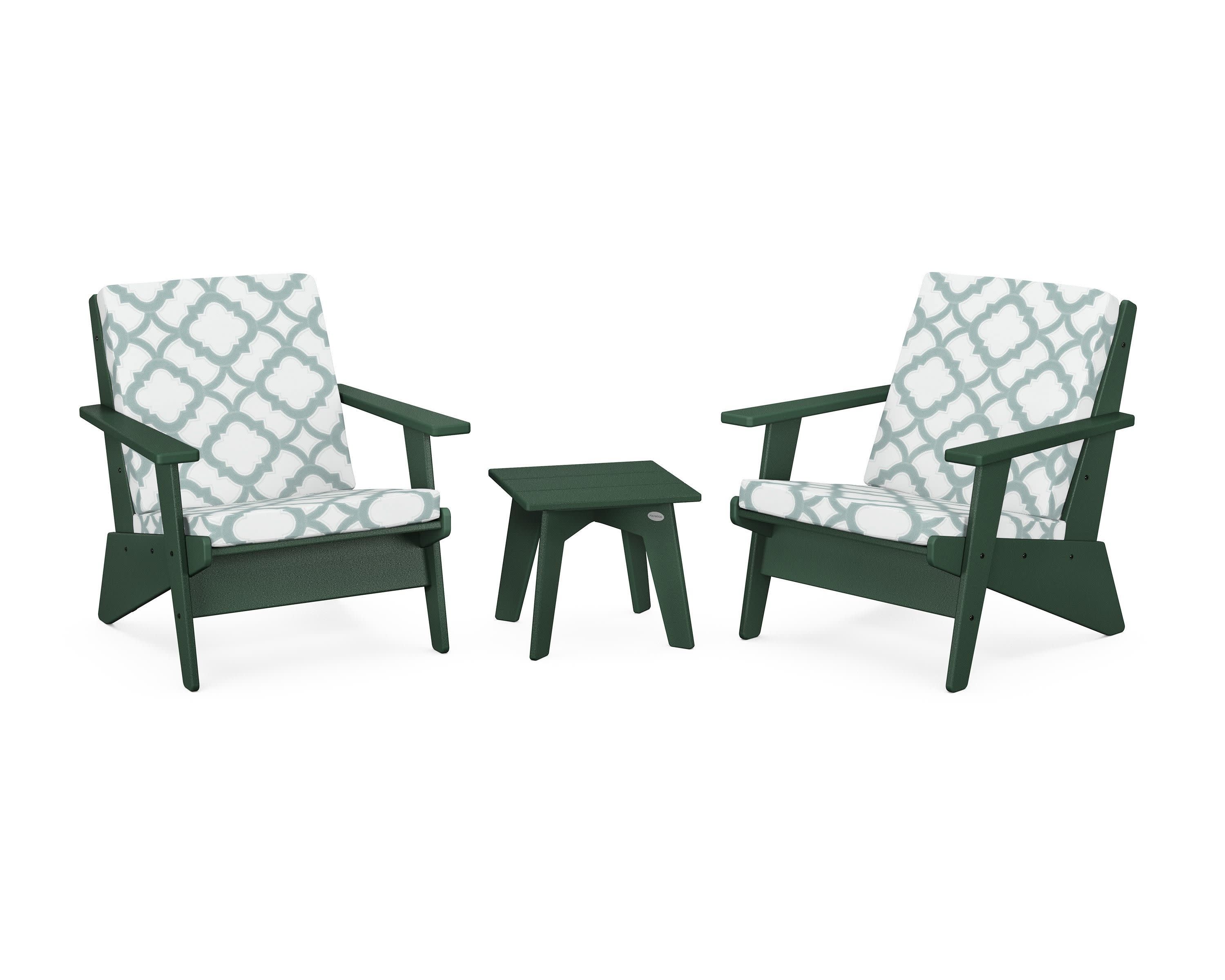 Riviera Modern Lounge 3-Piece Set in Green / Trellis Glacier Spa