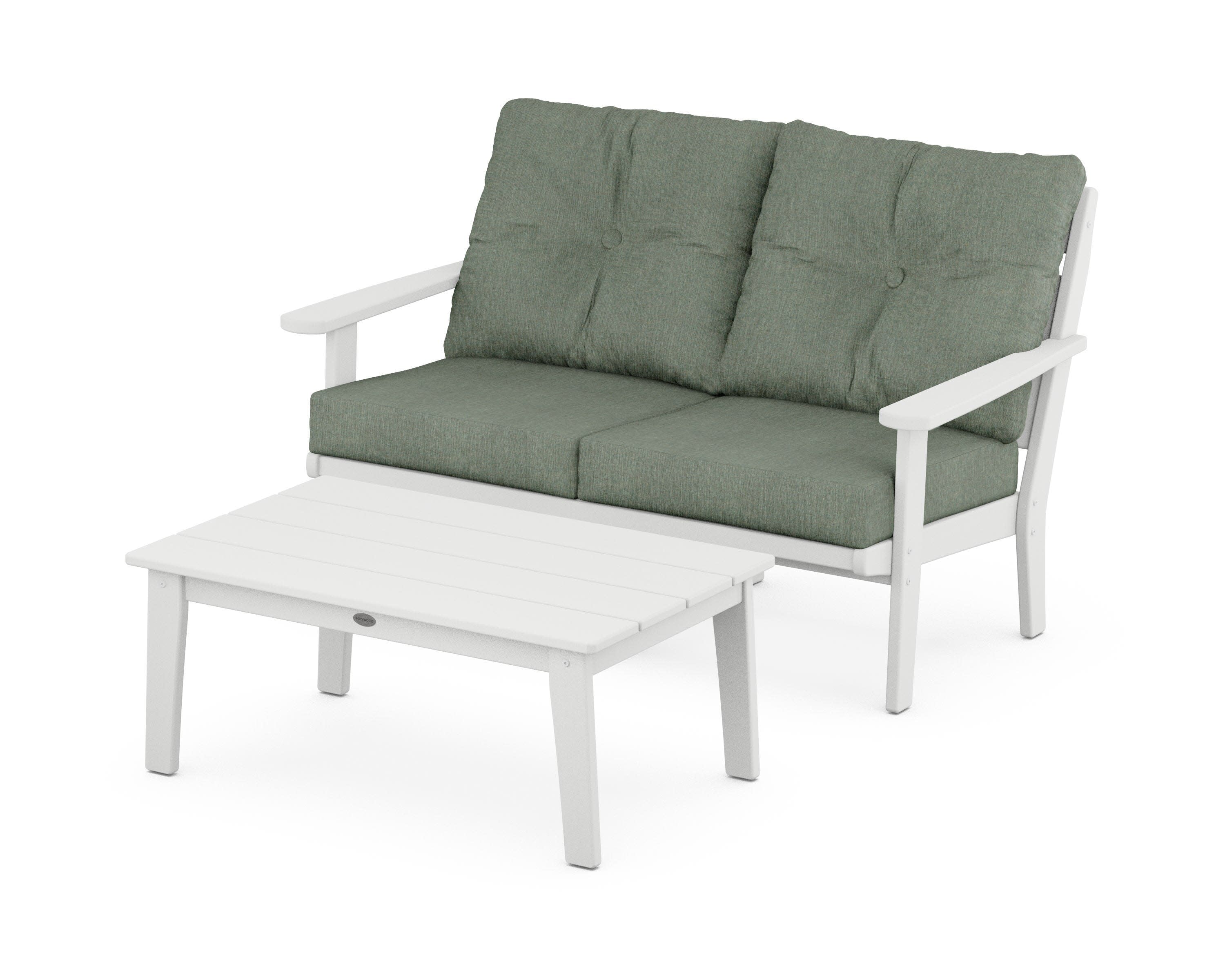 Lakeside 2-Piece Lounge Loveseat Set in White / Cast Sage