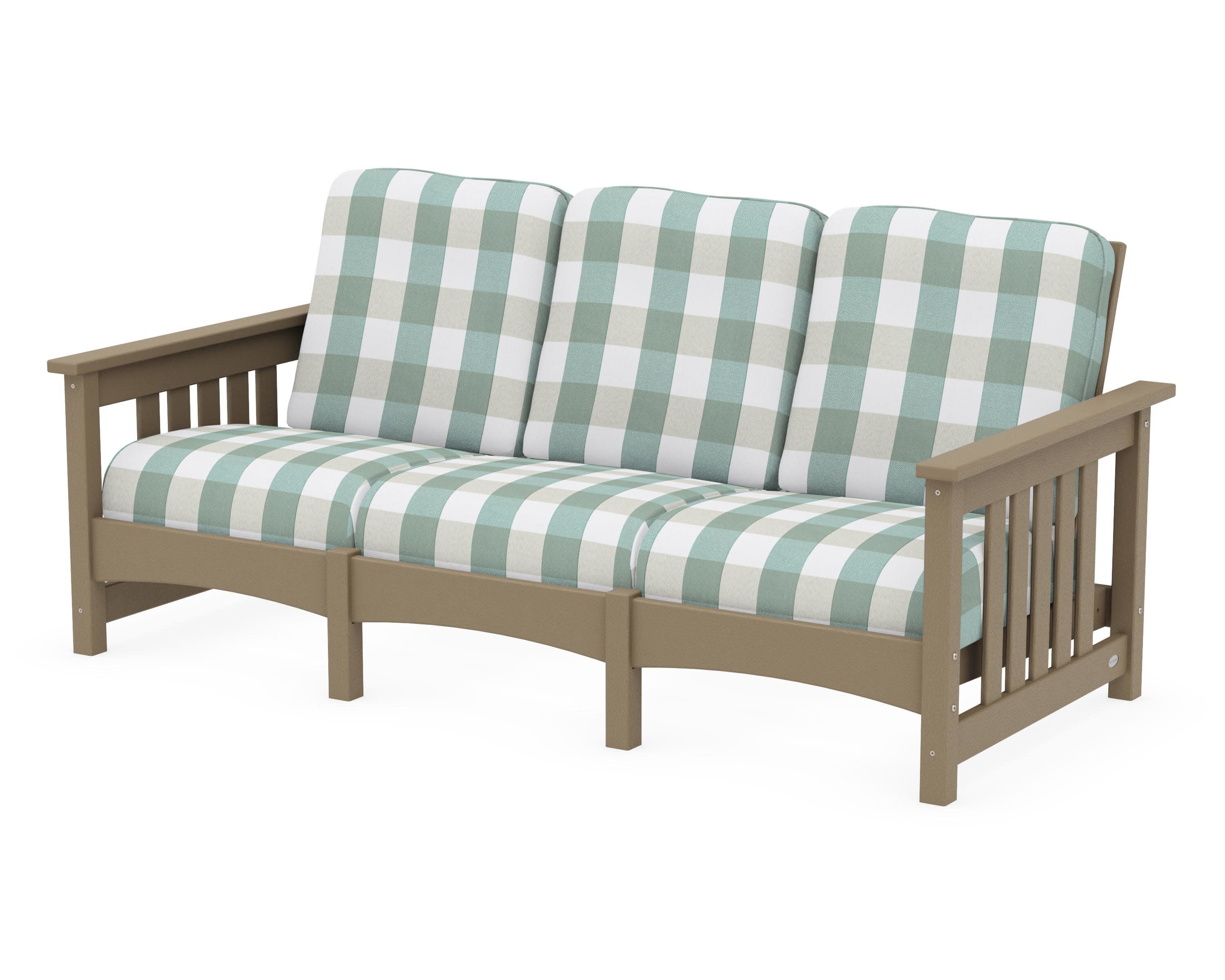 Club Mission Sofa in Vintage Sahara / Buffalo Plaid Glacier Spa