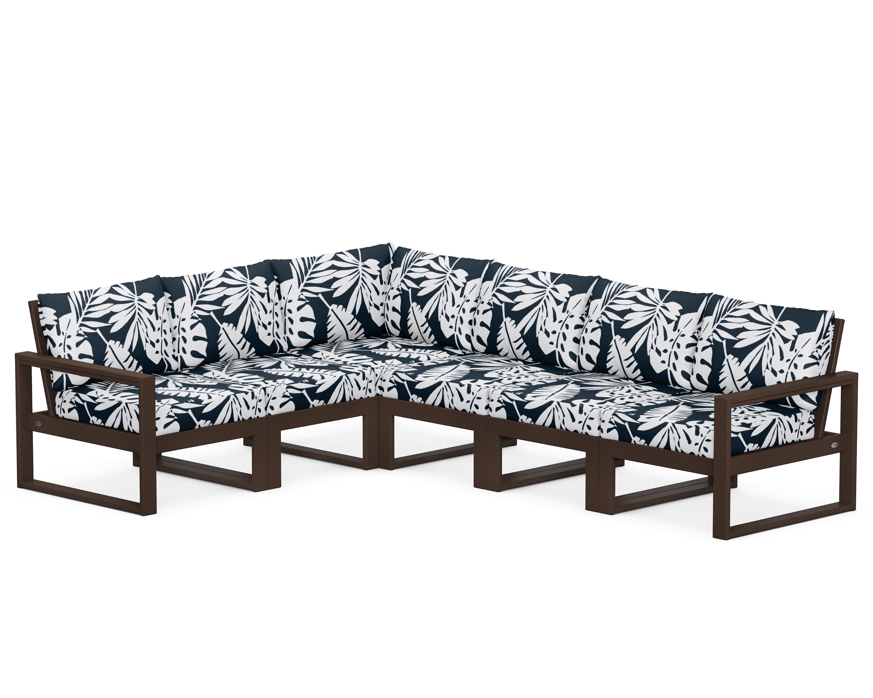 EDGE 6-Piece Modular Deep Seating Set in Mahogany / Leaf Marine Indigo
