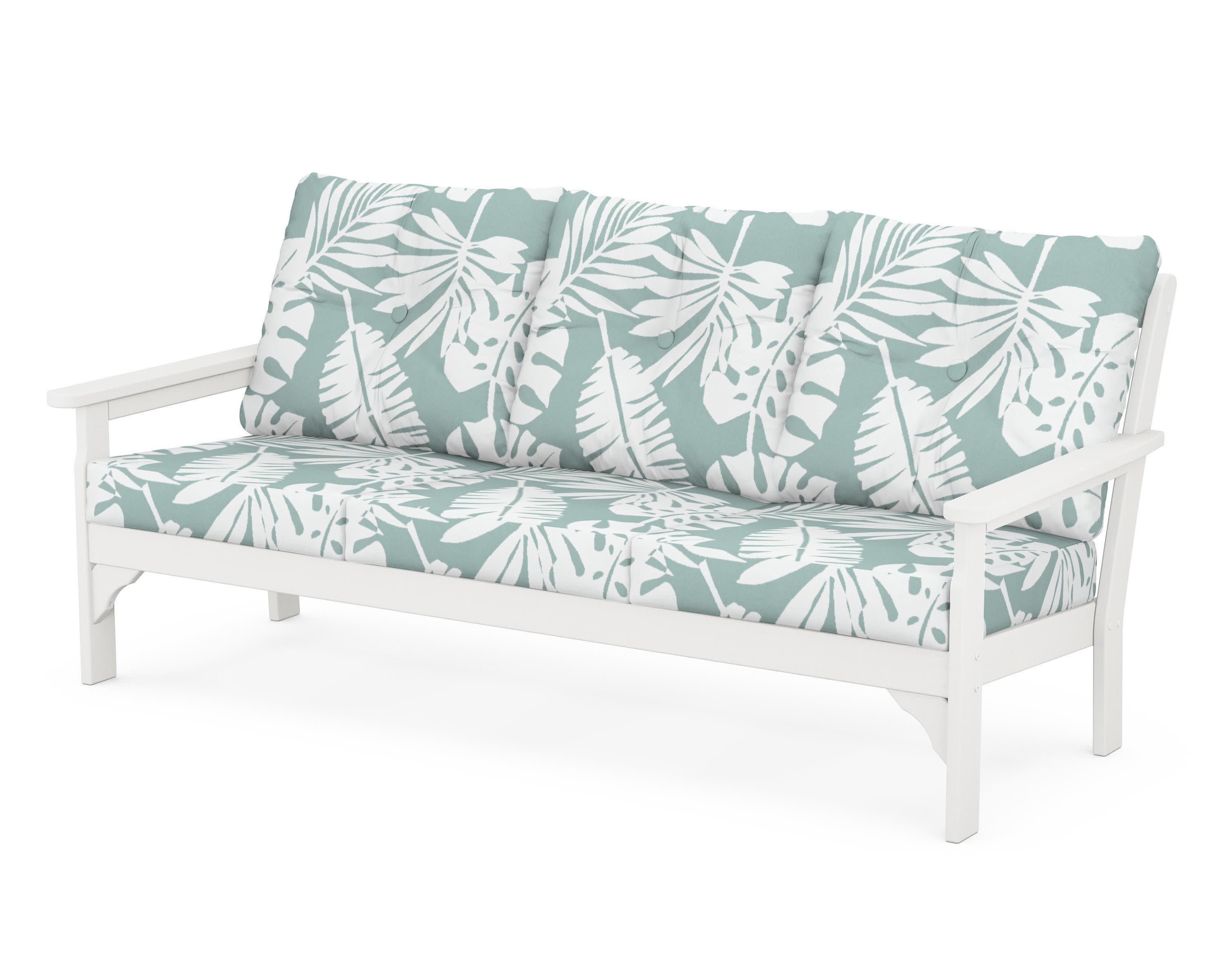 Vineyard Deep Seating Sofa in White / Leaf Glacier Spa