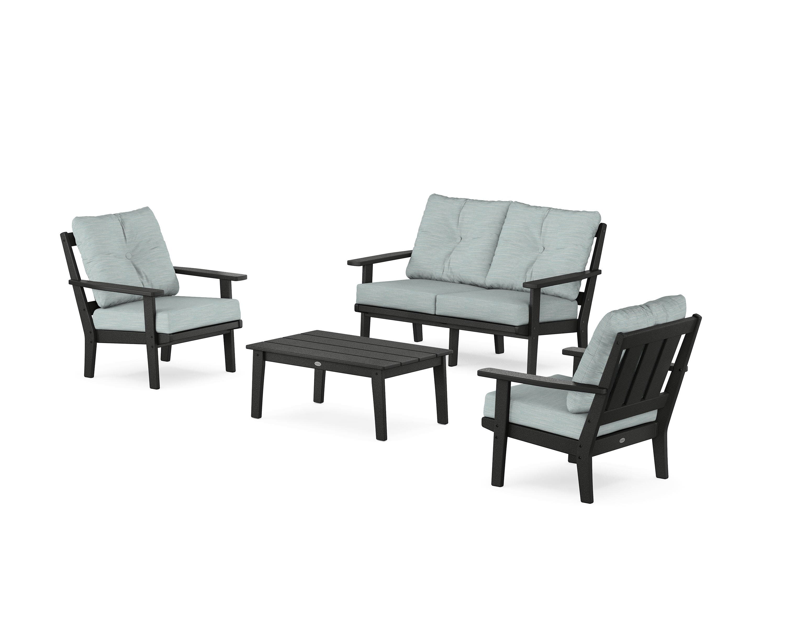 Oxford 4-Piece Deep Seating Set with Loveseat in Black / Soothe Mist