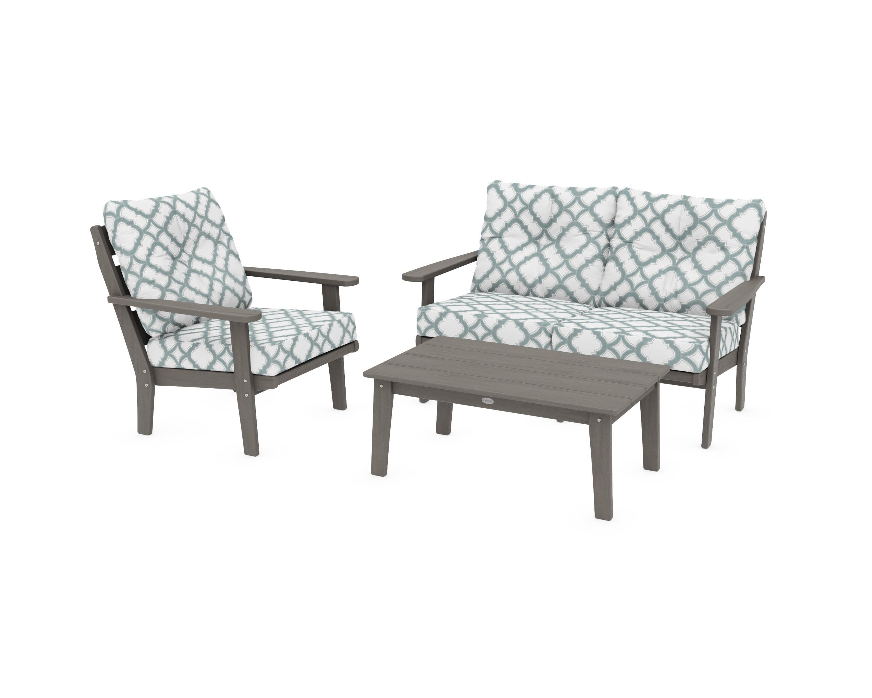 Lakeside 3-Piece Deep Seating Set in Driftwood / Trellis Glacier Spa