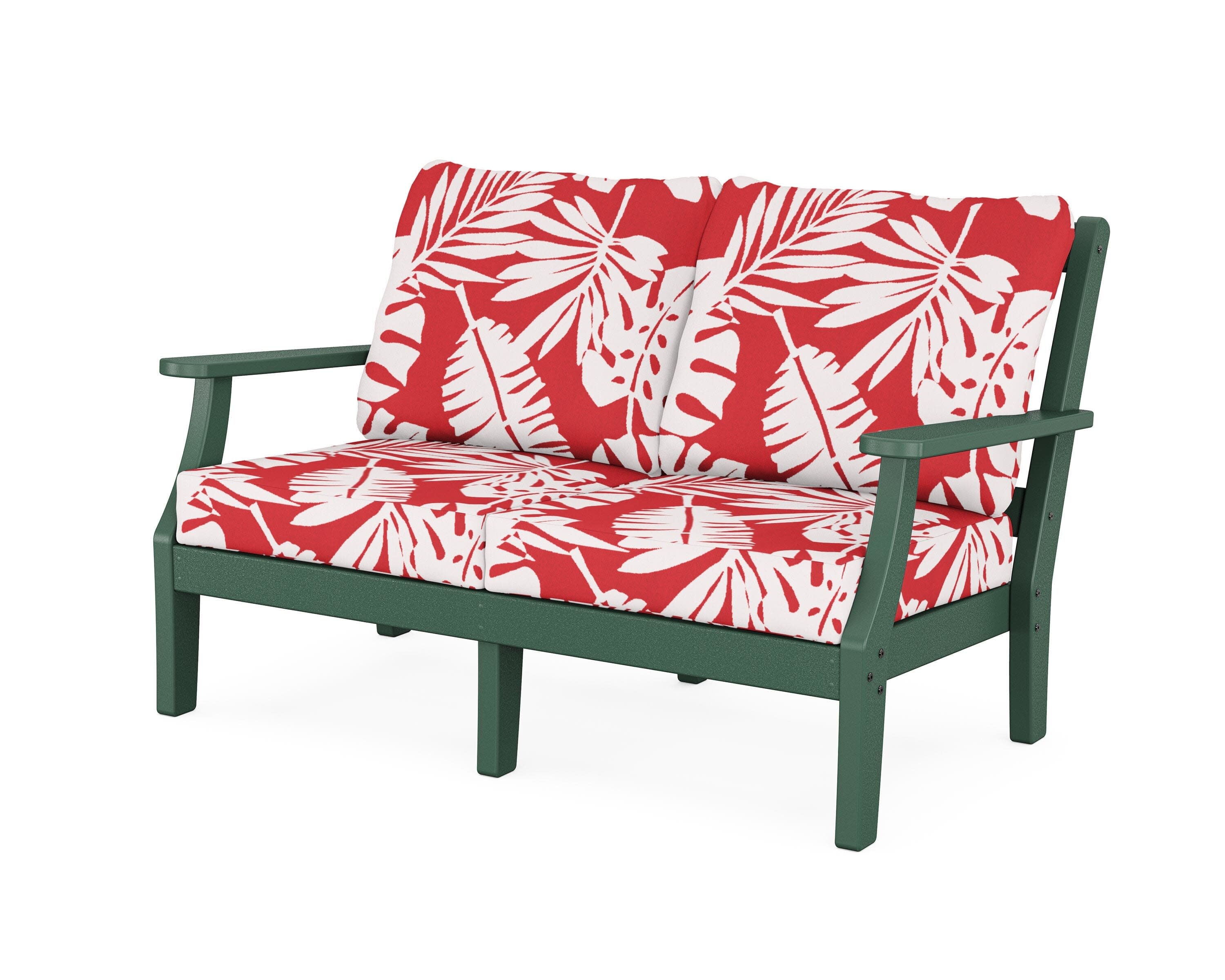 Chinoiserie Deep Seating Loveseat in Green / Leaf Crimson