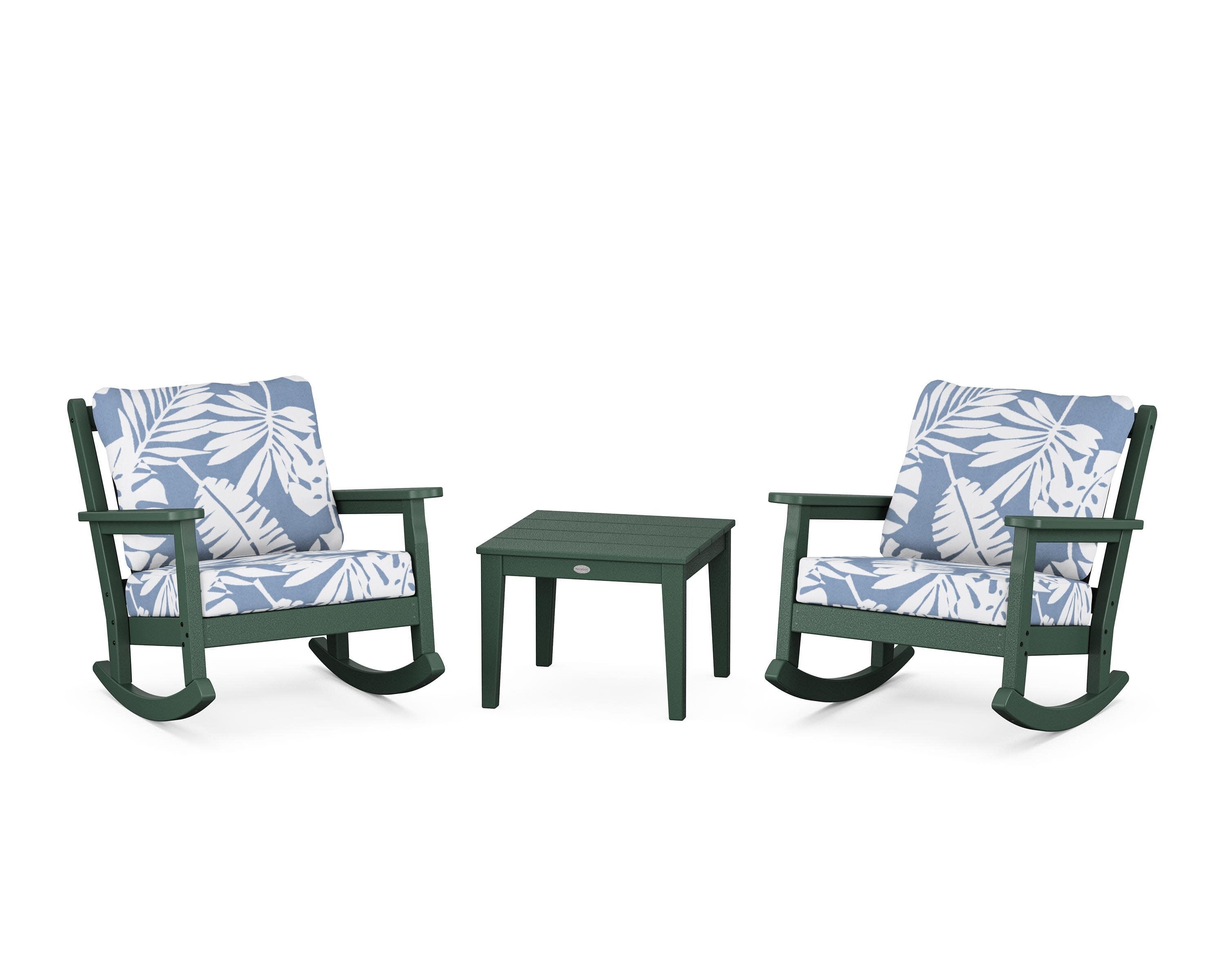 Chippendale 3-Piece Deep Seating Rocker Set in Green / Leaf Sky Blue