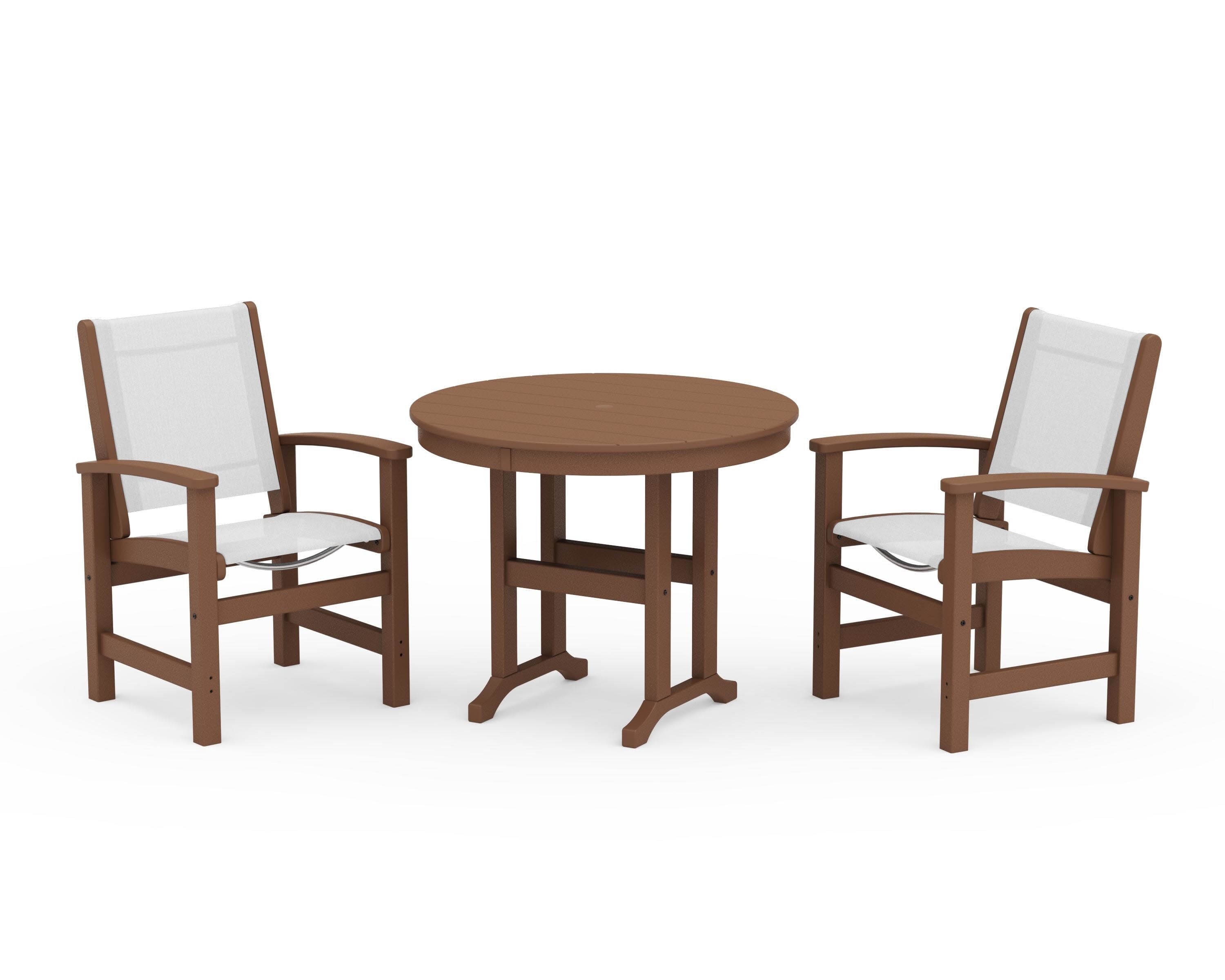Coastal 3-Piece Round Dining Set in Teak / White Sling