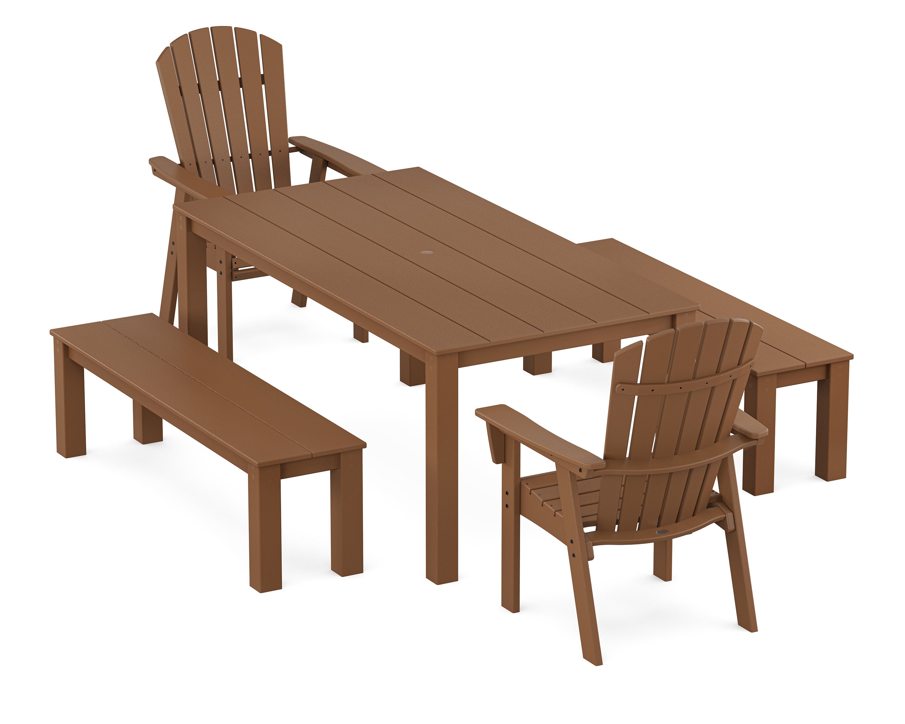 Nautical Curveback Adirondack 5-Piece Parsons Dining Set with Benches in Teak
