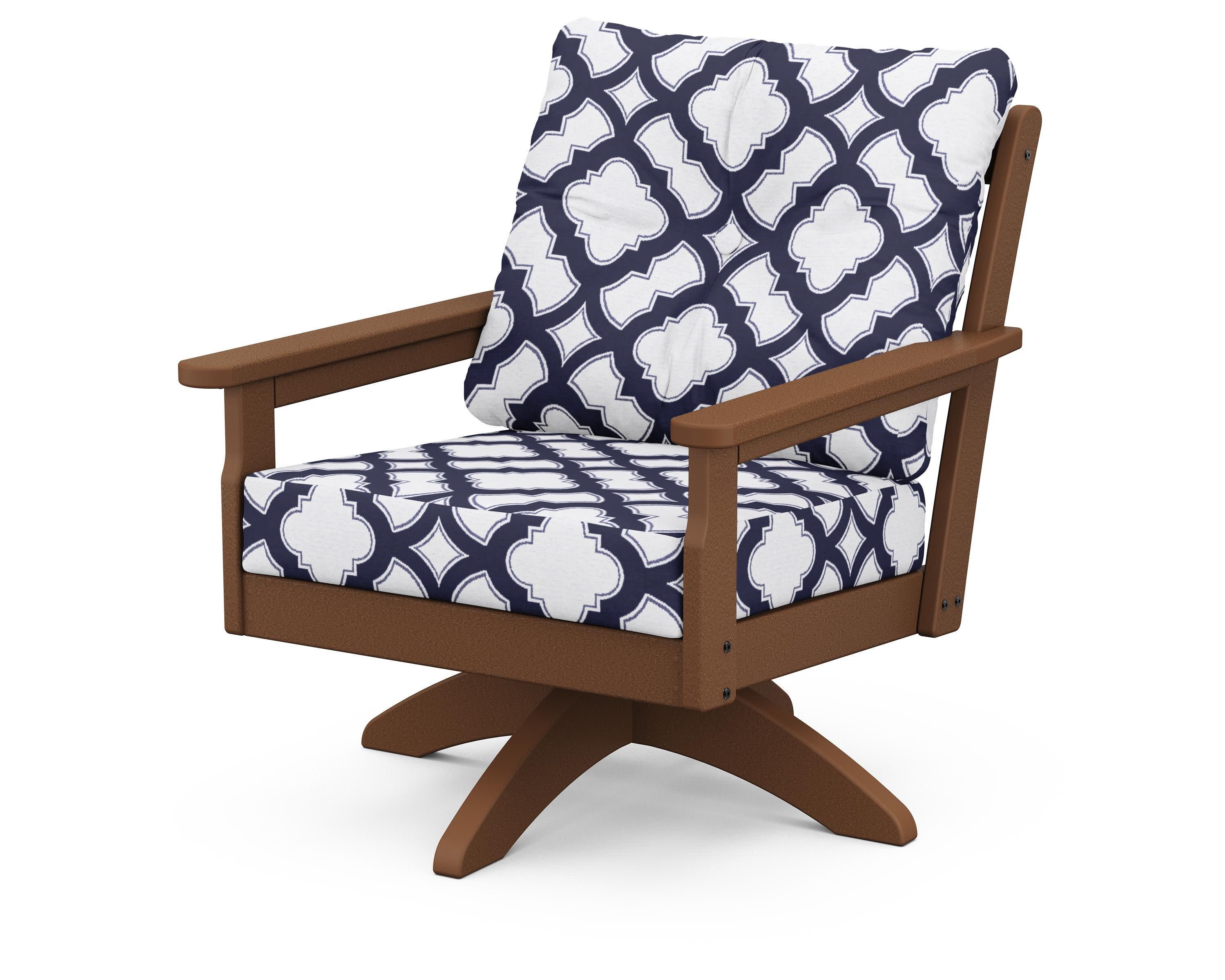Vineyard Deep Seating Swivel Chair in Teak / Trellis Navy