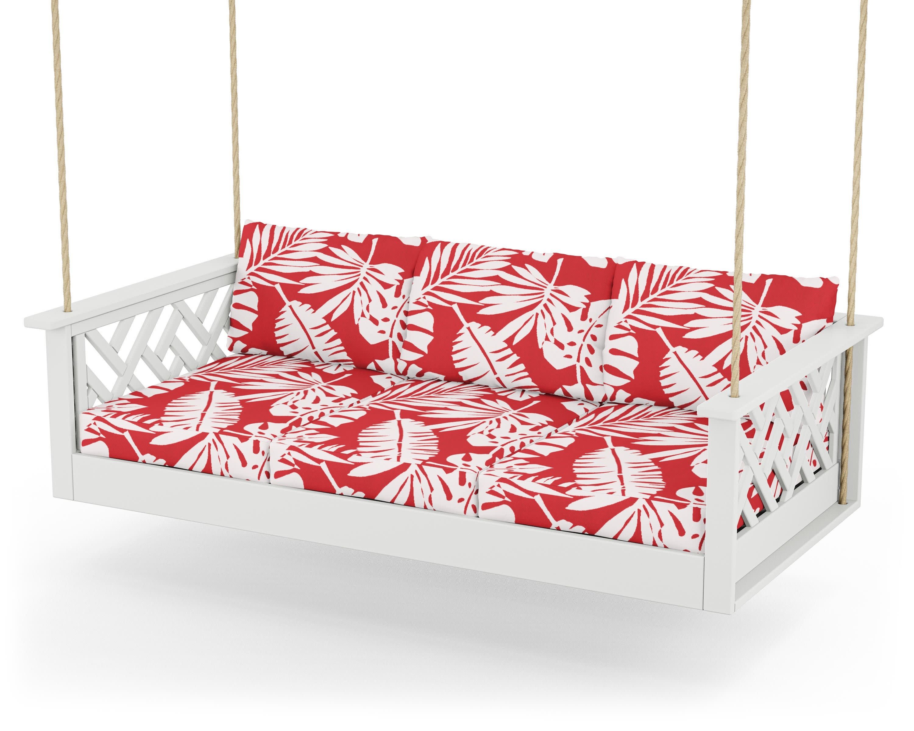 Chippendale Daybed Swing in White / Leaf Crimson