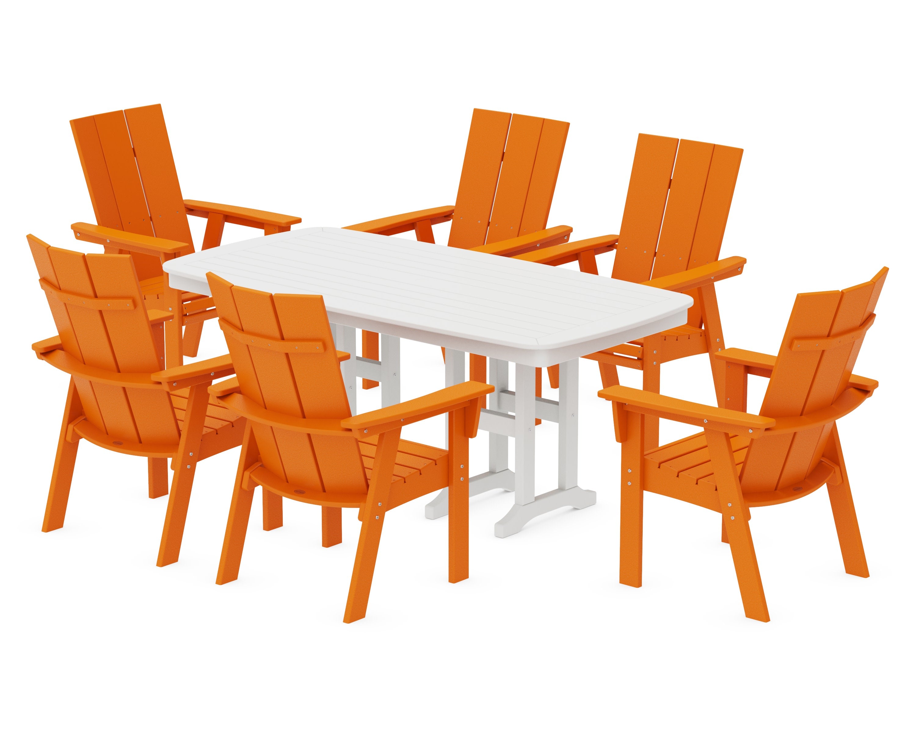 Modern Curveback Adirondack 7-Piece Dining Set in Tangerine / White