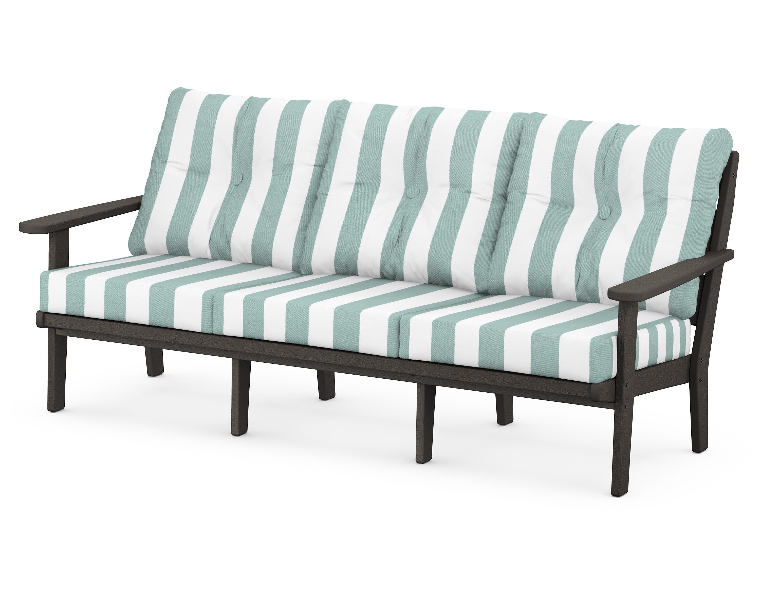 Lakeside Deep Seating Sofa in Vintage Coffee / Cabana Stripe Glacier Spa
