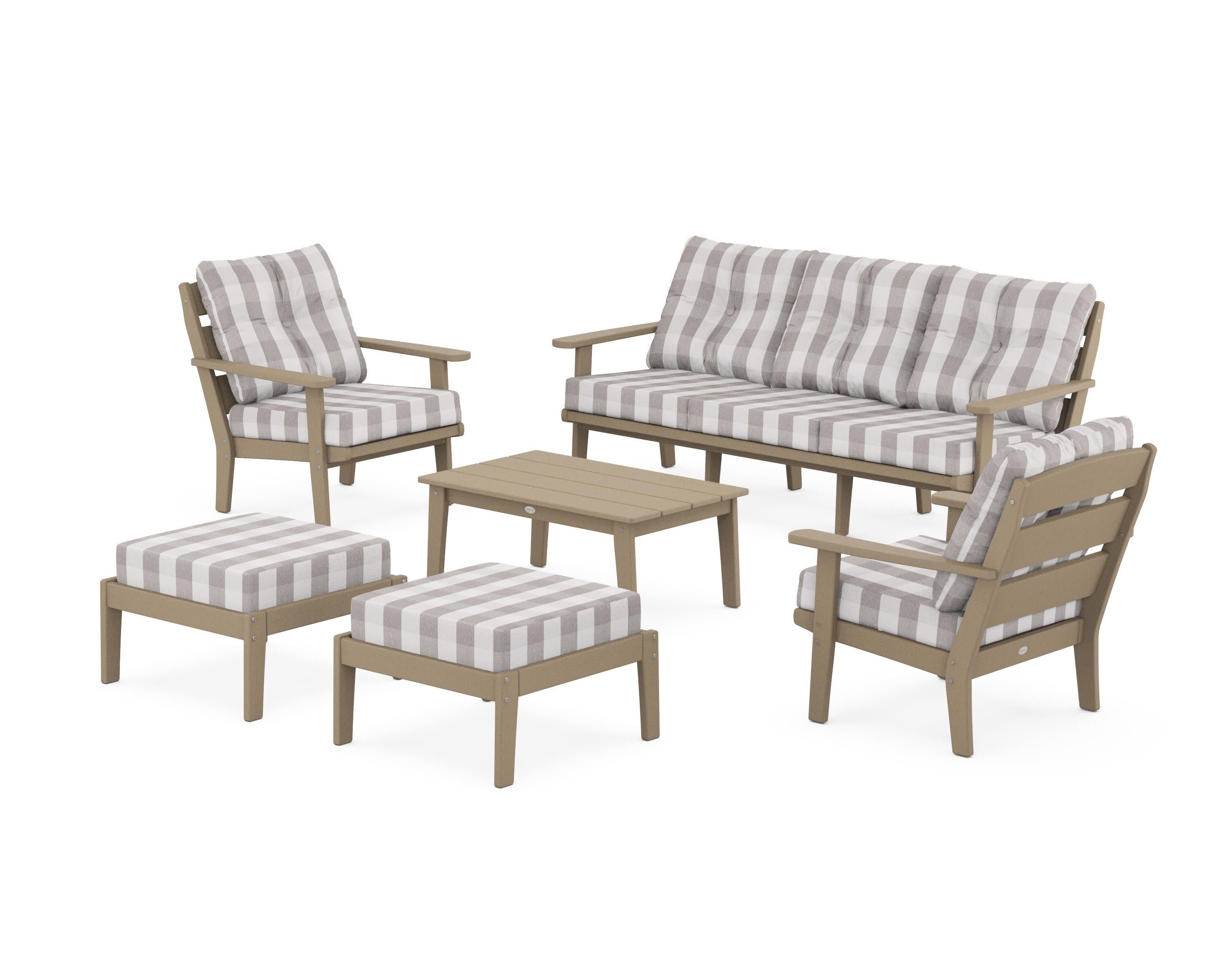 Lakeside 6-Piece Lounge Sofa Set in Vintage Sahara / Buffalo Plaid Grey Mist