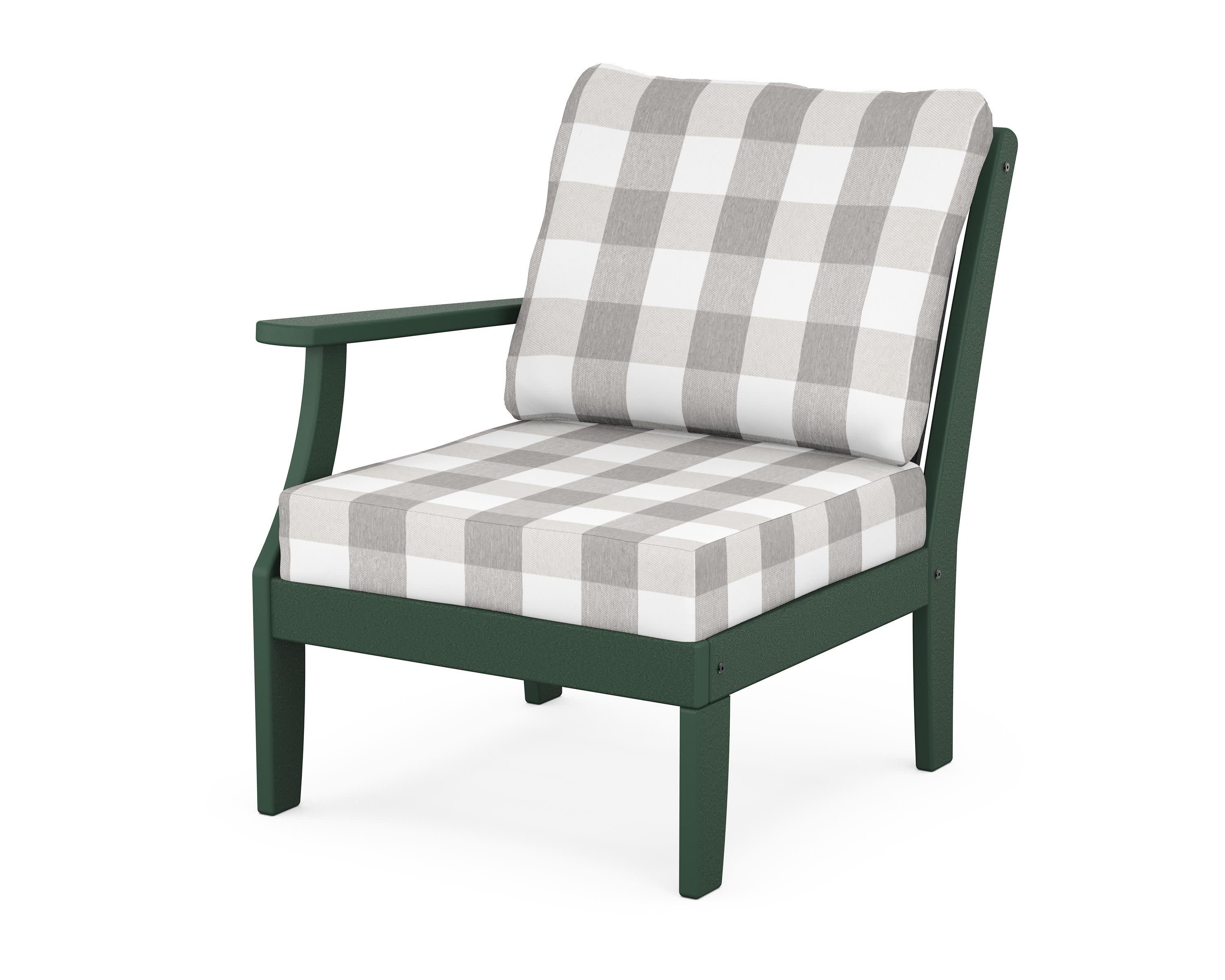 Braxton Modular Left Arm Chair in Green / Buffalo Plaid Grey Mist