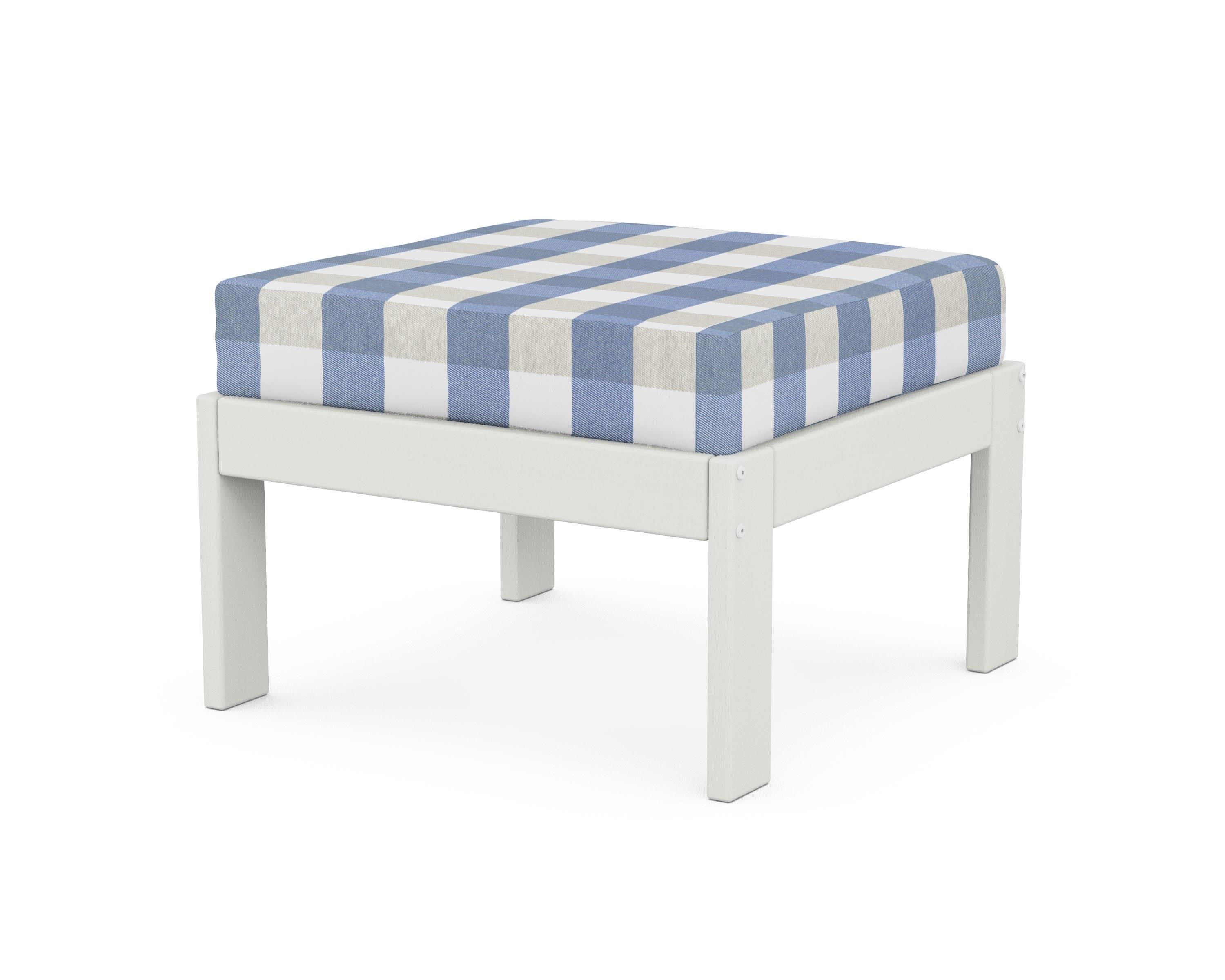 Vineyard Modular Ottoman in Vintage White / Buffalo Plaid Sky Blue