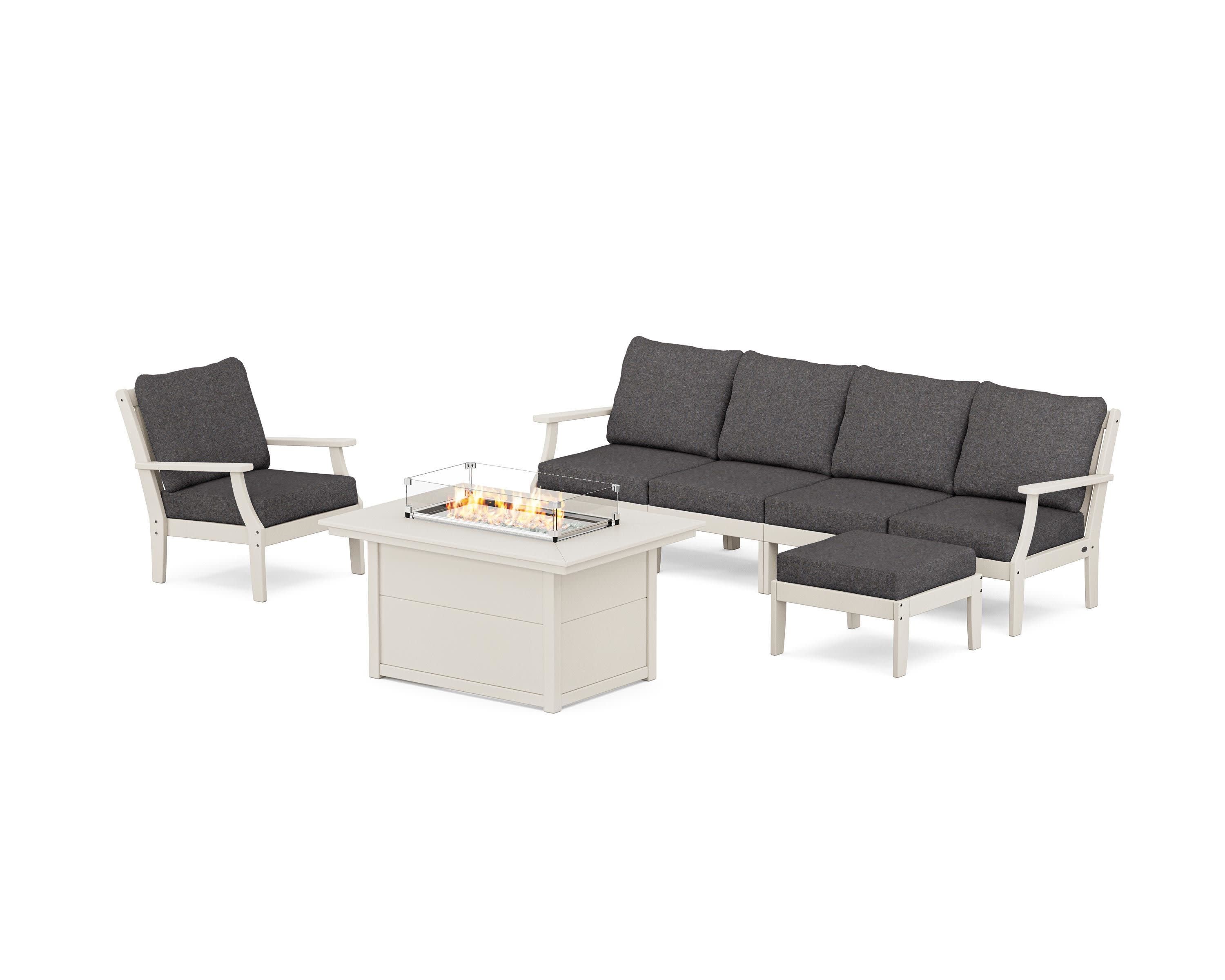 Braxton Sectional Lounge and Fire Pit Set in Sand / Ash Charcoal