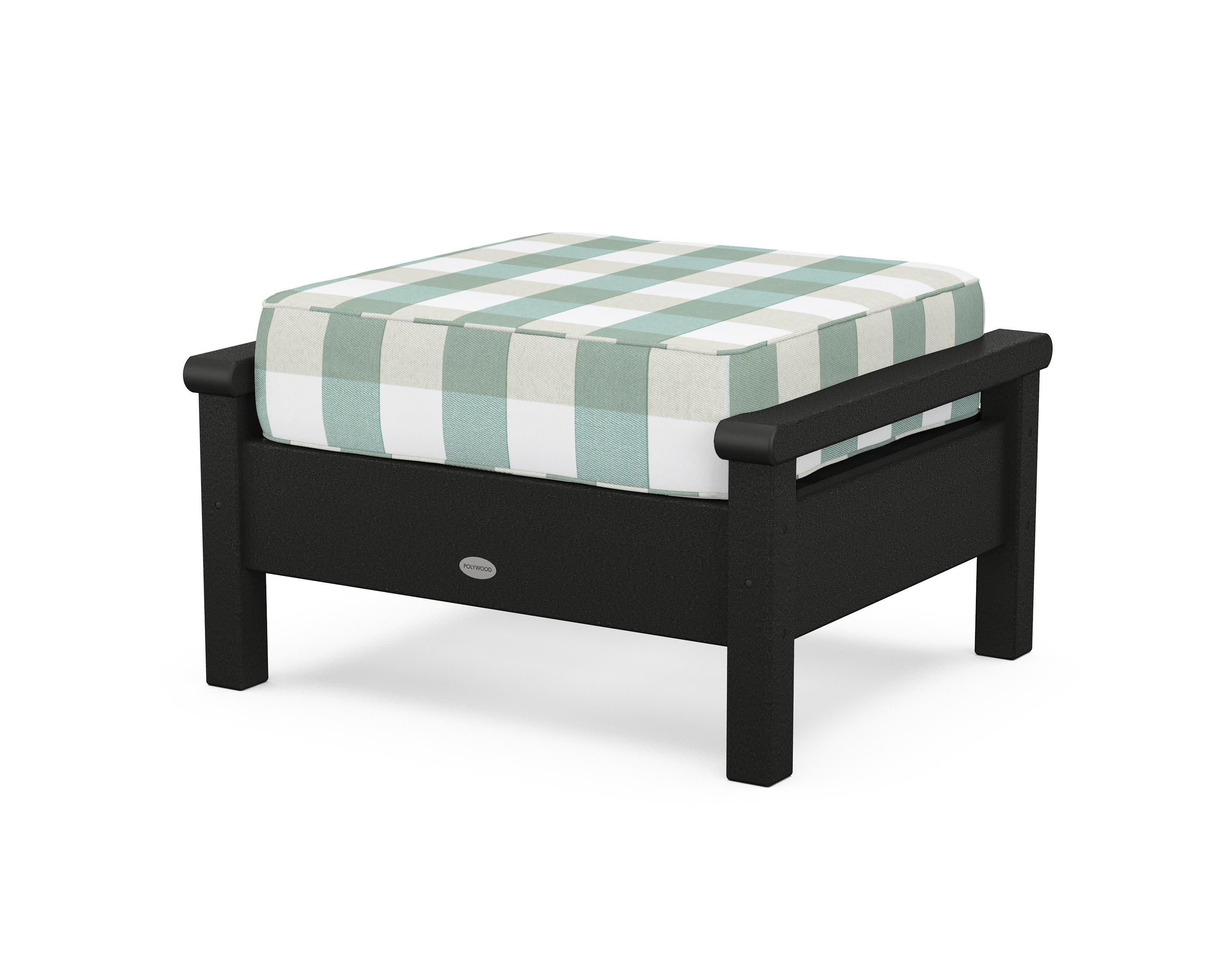 Harbour Deep Seating Ottoman in Black / Buffalo Plaid Glacier Spa