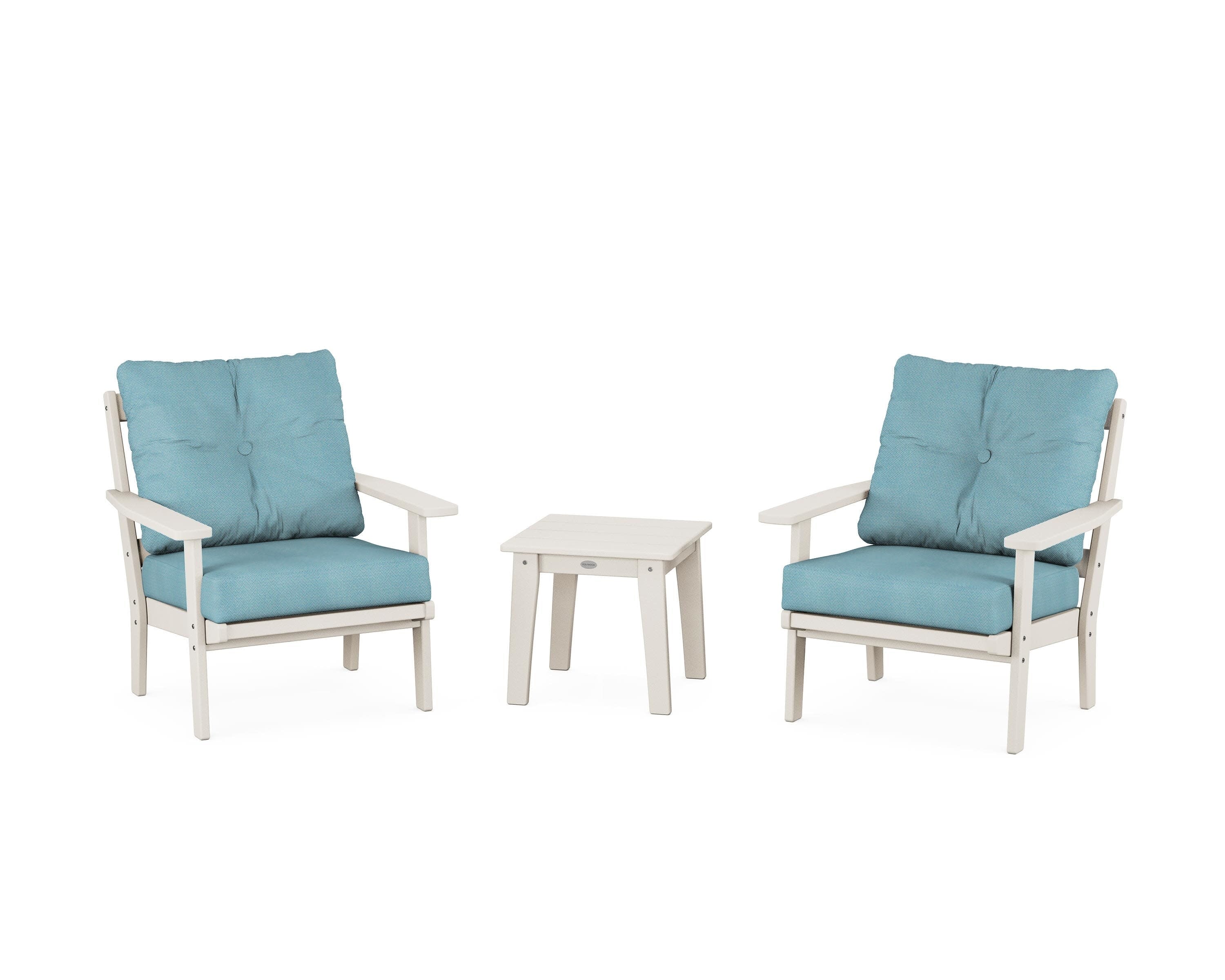Oxford 3-Piece Deep Seating Set in Sand / Lattice Sky Blue