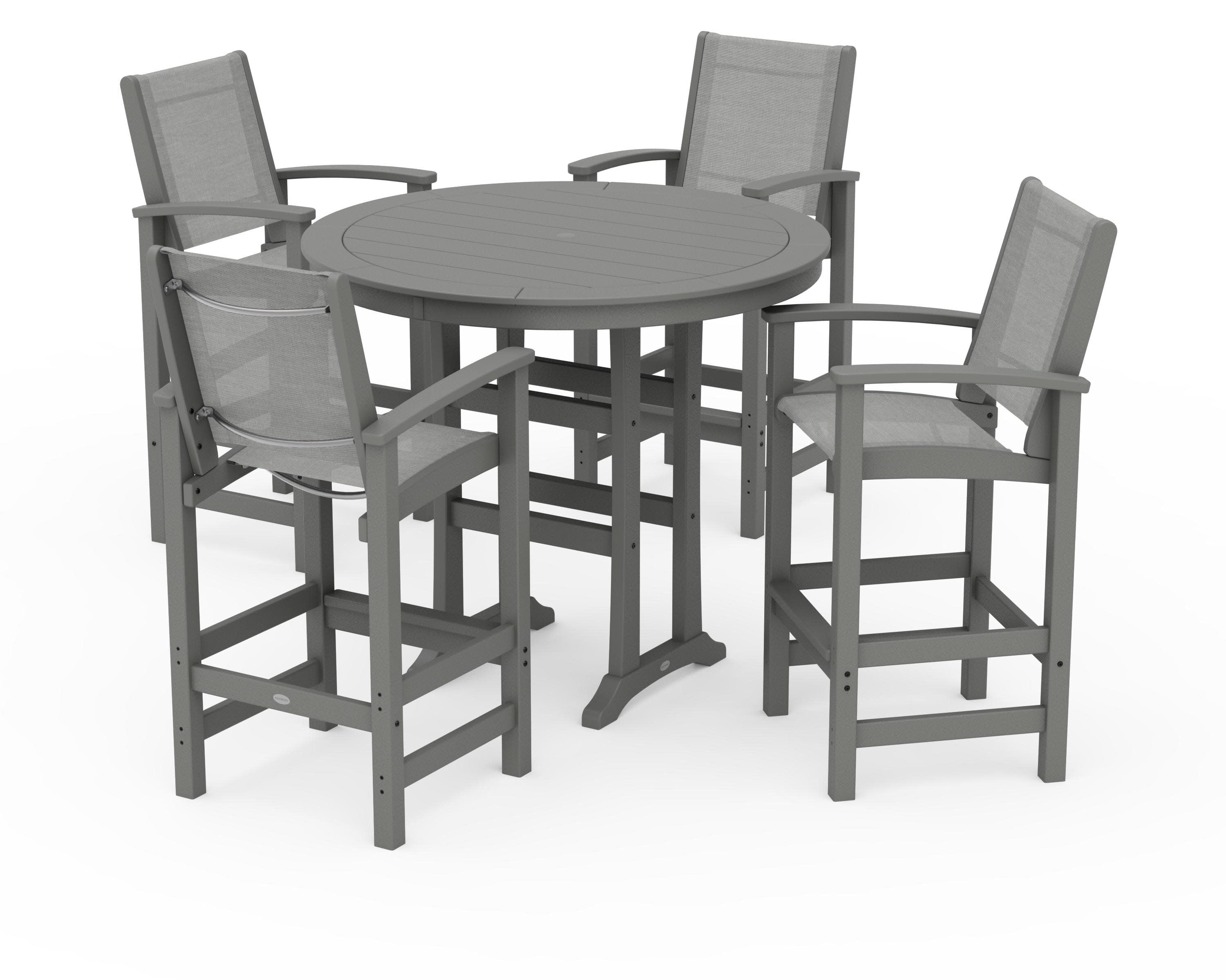 Coastal 5-Piece Nautical Trestle Bar Set in Slate Grey / Metallic Sling