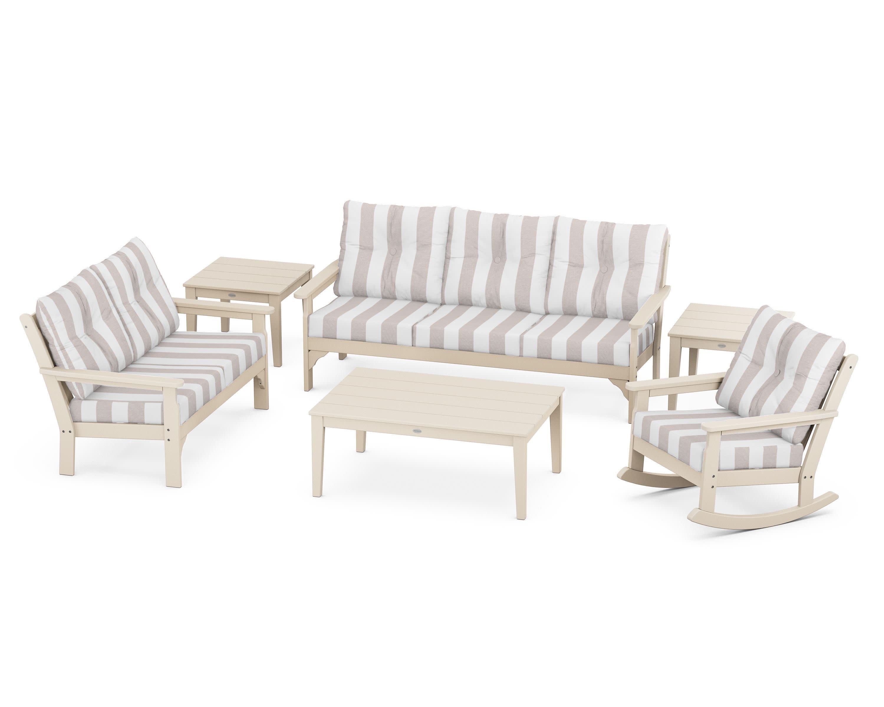 Vineyard 6-Piece Deep Seating Set in Sand / Cabana Stripe Dune Burlap