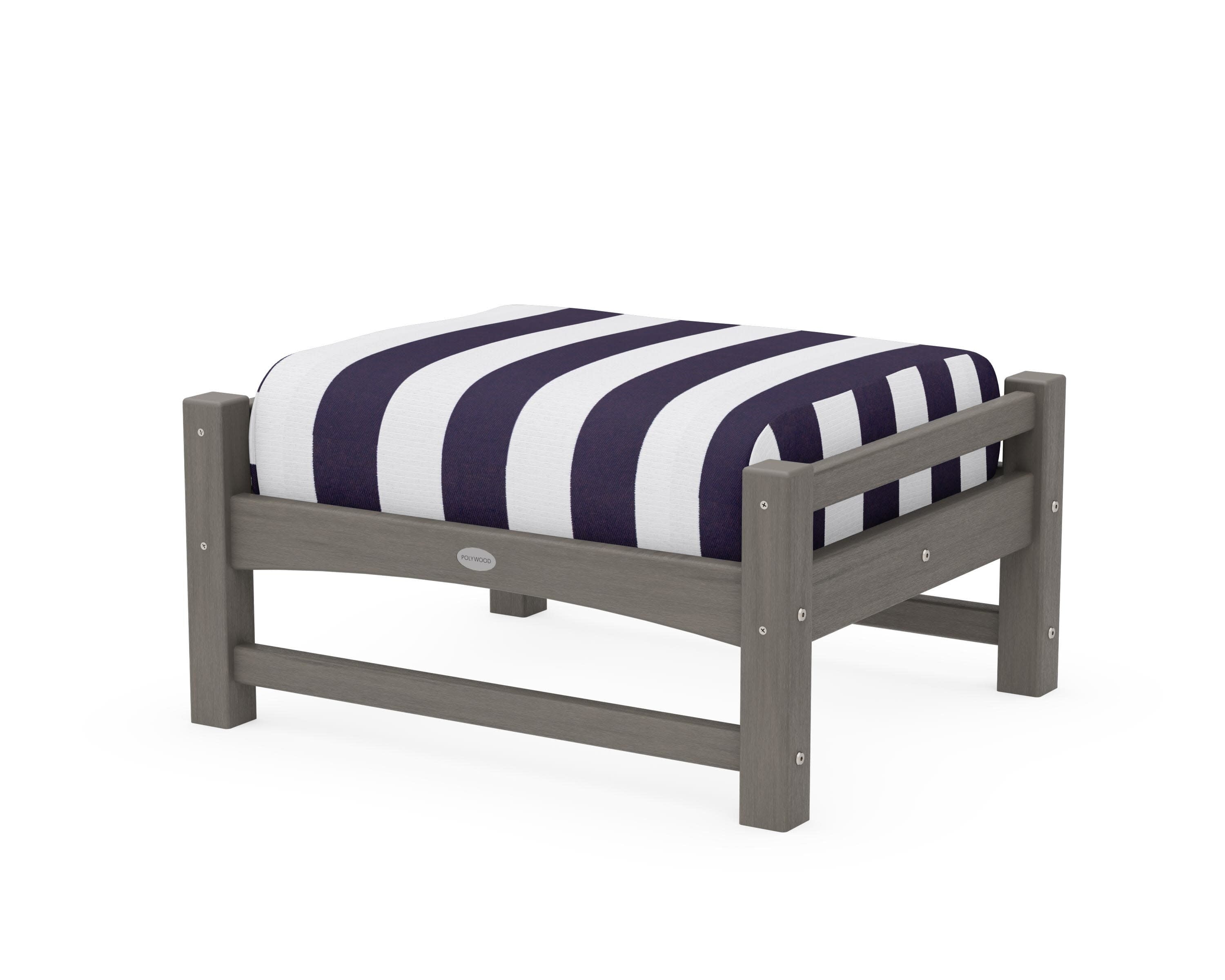 Club Ottoman in Driftwood / Cabana Stripe Navy