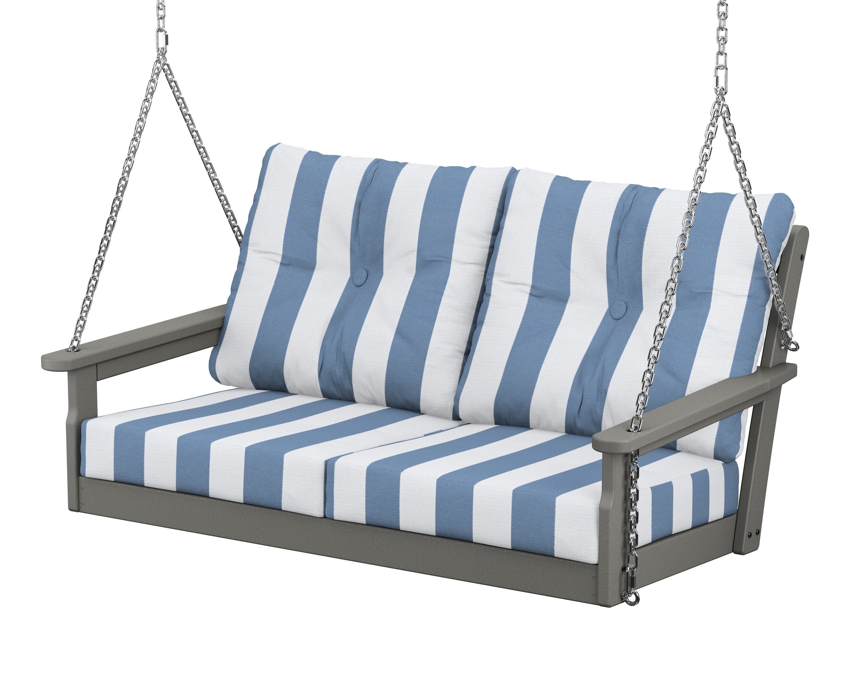 Vineyard Deep Seating Swing in Slate Grey / Cabana Stripe Sky Blue