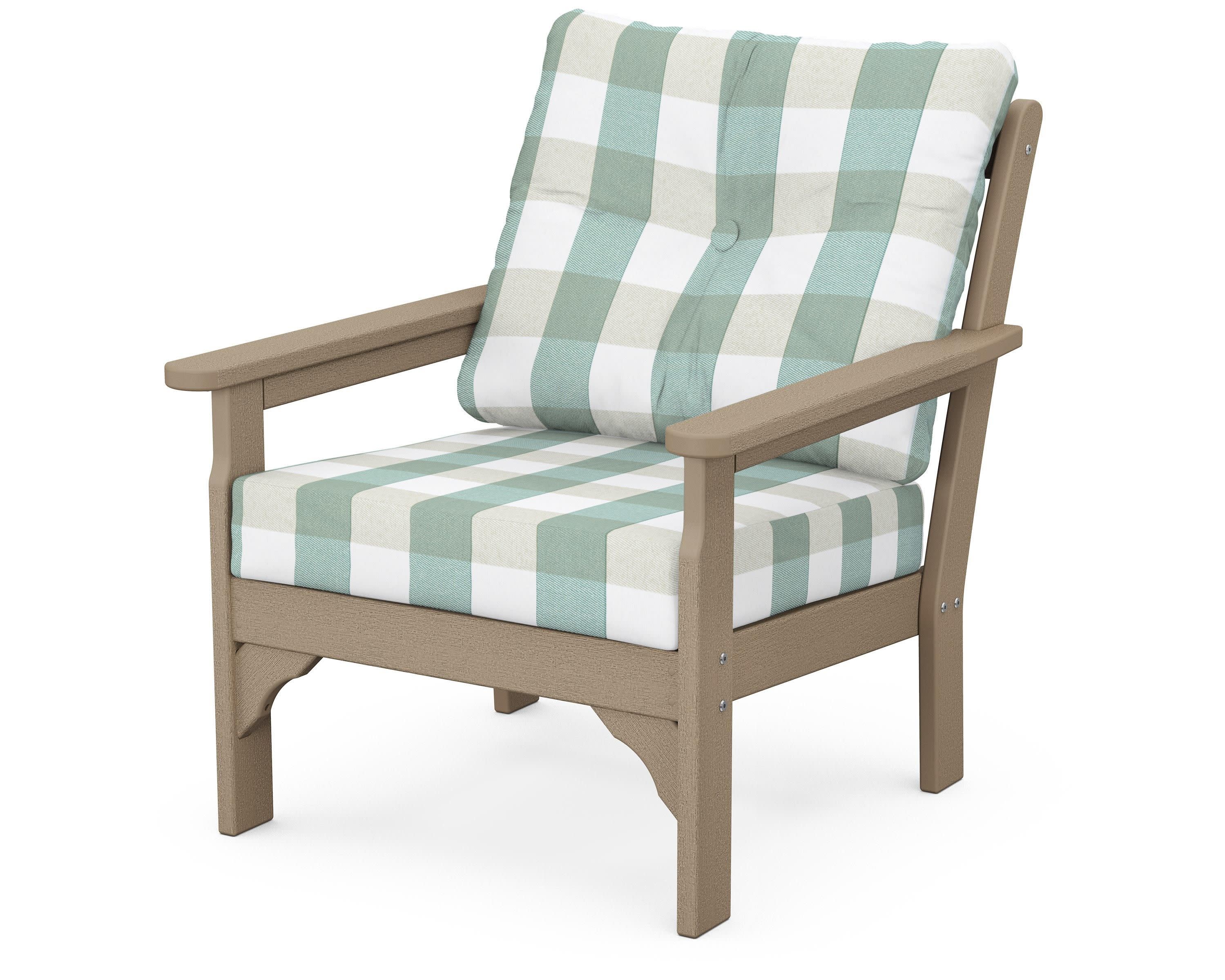 Vineyard Deep Seating Chair in Vintage Sahara / Buffalo Plaid Glacier Spa