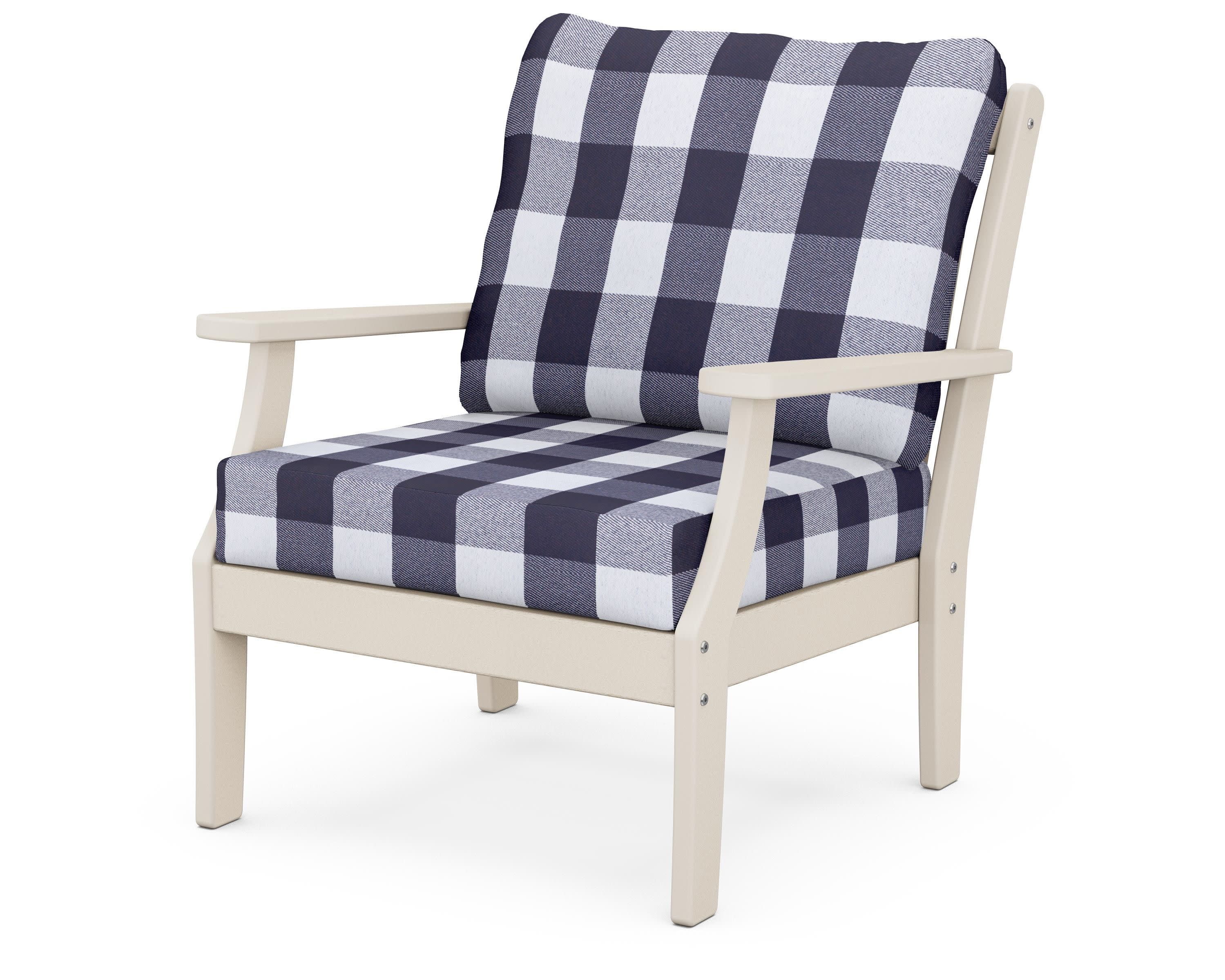 Braxton Deep Seating Chair in Sand / Buffalo Plaid Navy