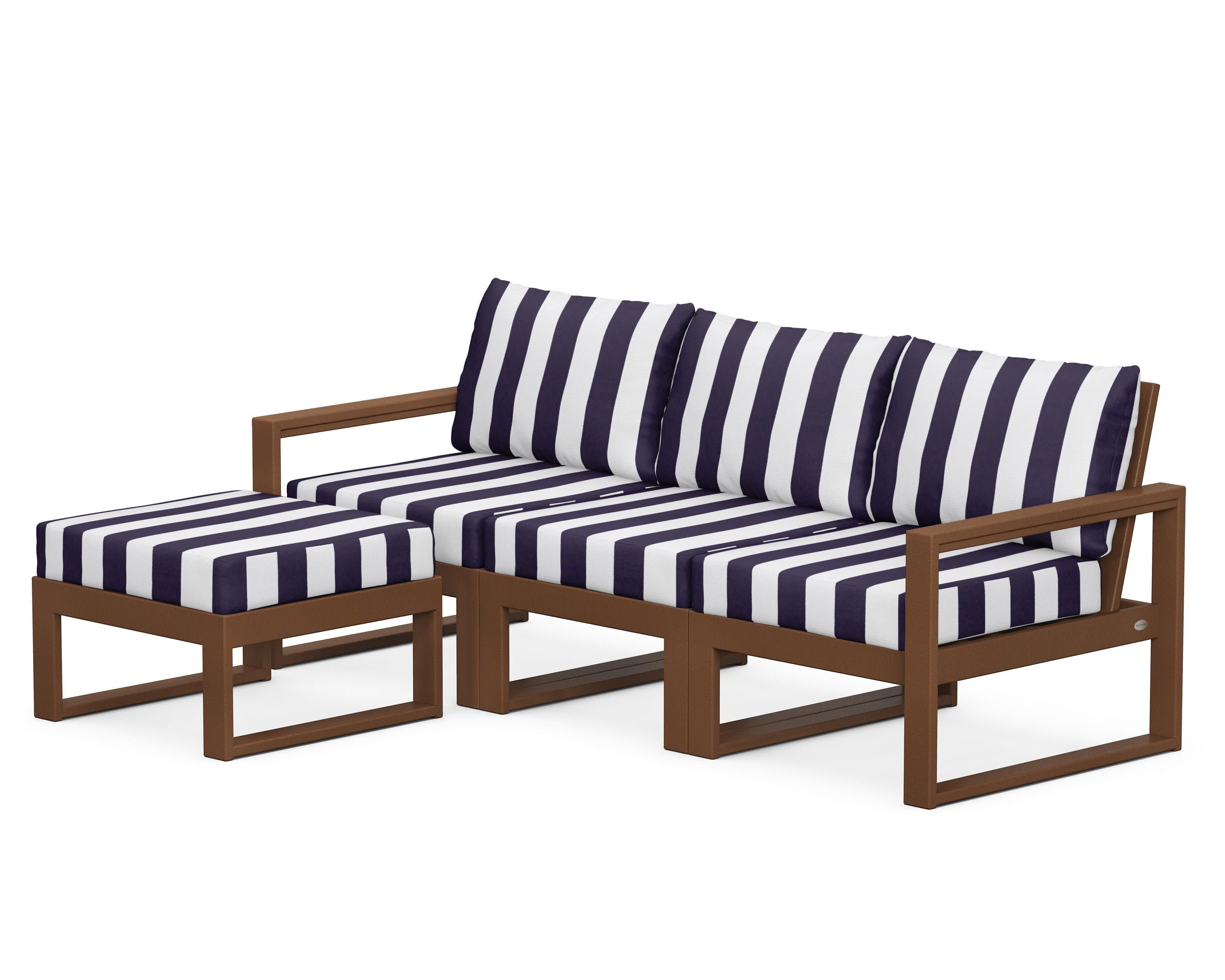 EDGE 4-Piece Modular Deep Seating Set with Ottoman in Teak / Cabana Stripe Navy