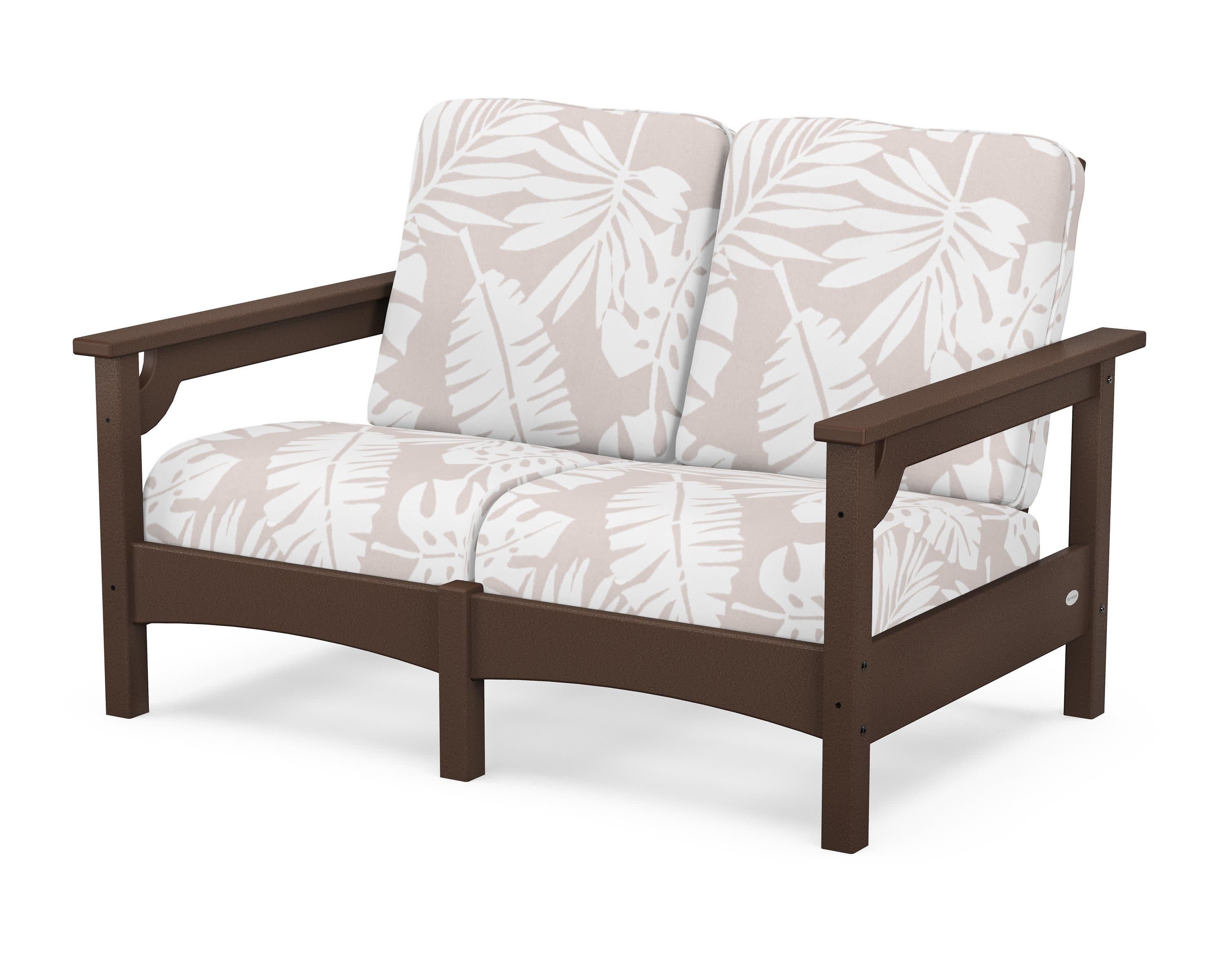 Club Loveseat in Mahogany / Leaf Dune Burlap