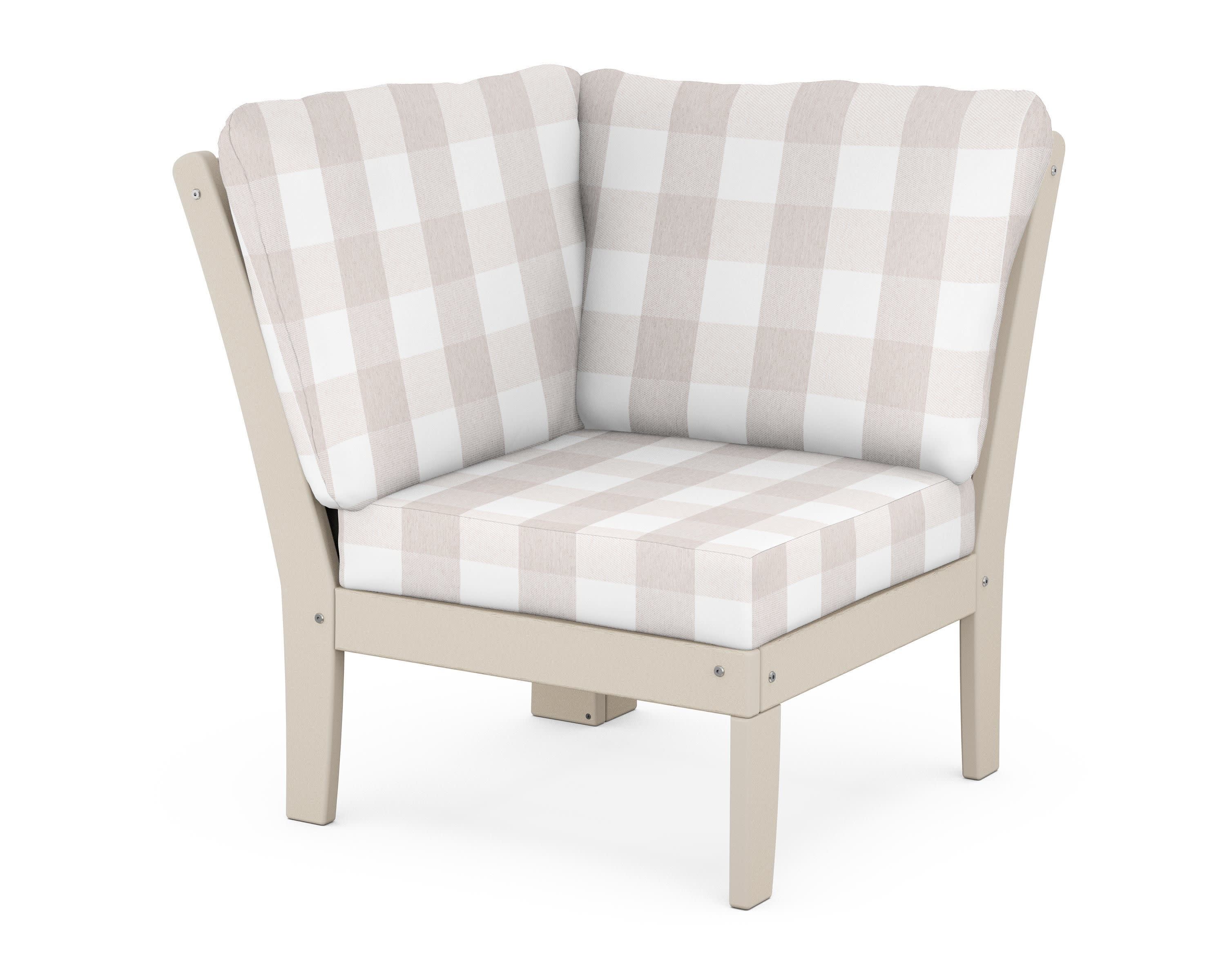 Braxton Modular Corner Chair in Sand / Buffalo Plaid Dune Burlap