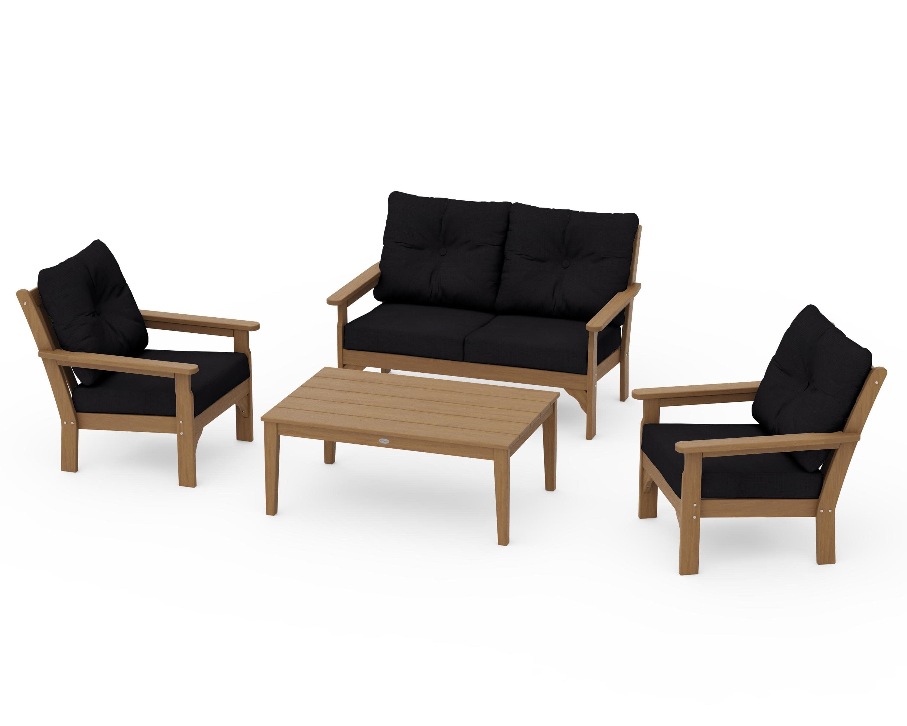 Vineyard 4-Piece Deep Seating Set in Natural / Midnight Linen