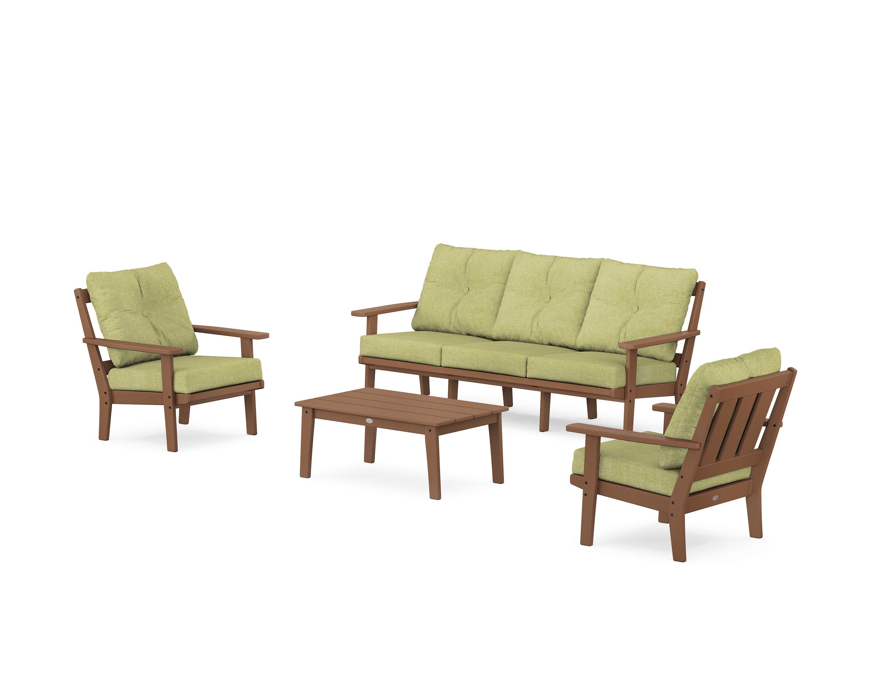 Oxford 4-Piece Deep Seating Set with Sofa in Teak / Chartreuse Boucle