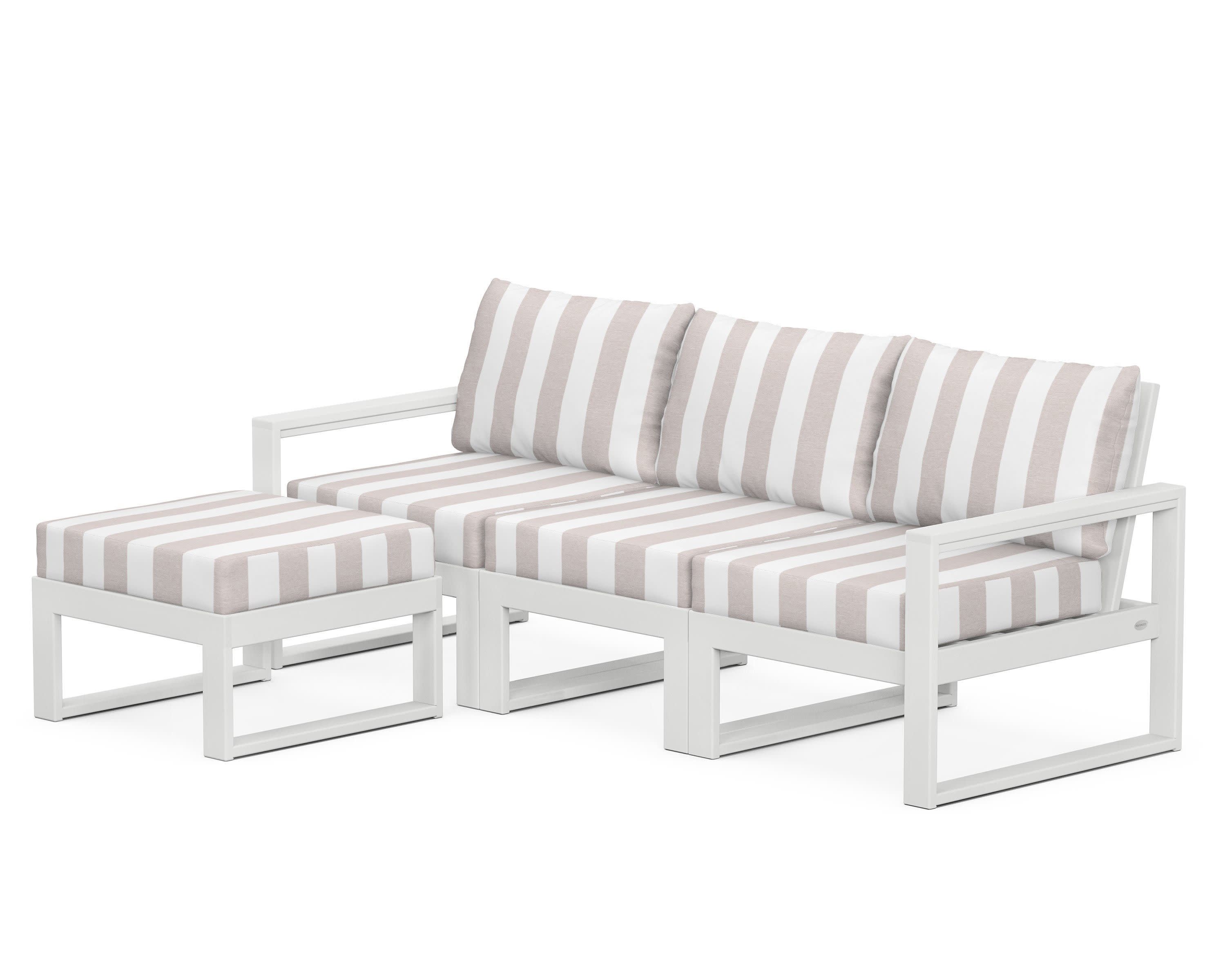 EDGE 4-Piece Modular Deep Seating Set with Ottoman in White / Cabana Stripe Dune Burlap