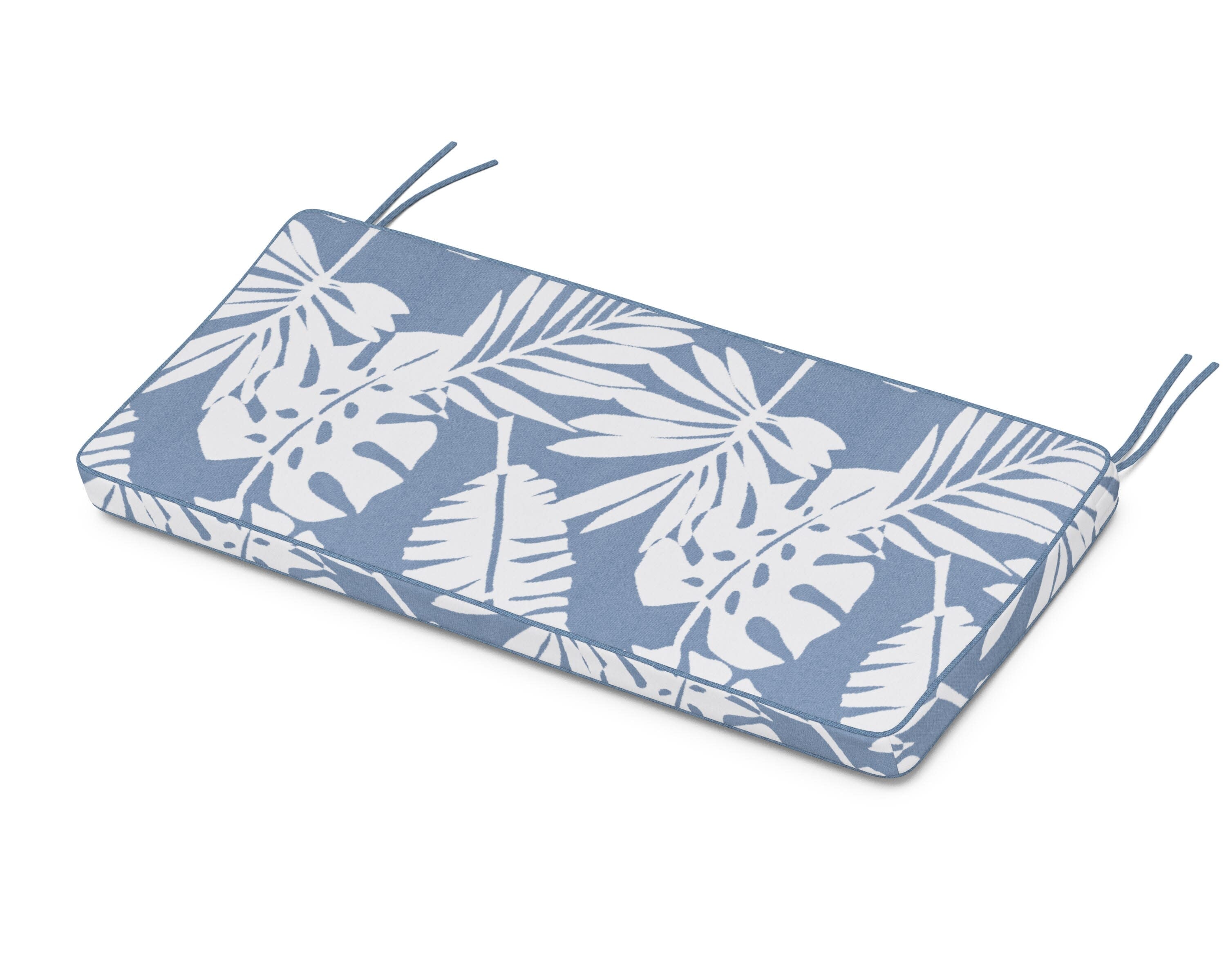 Chinoiserie Bench Seat Cushion in Leaf Sky Blue