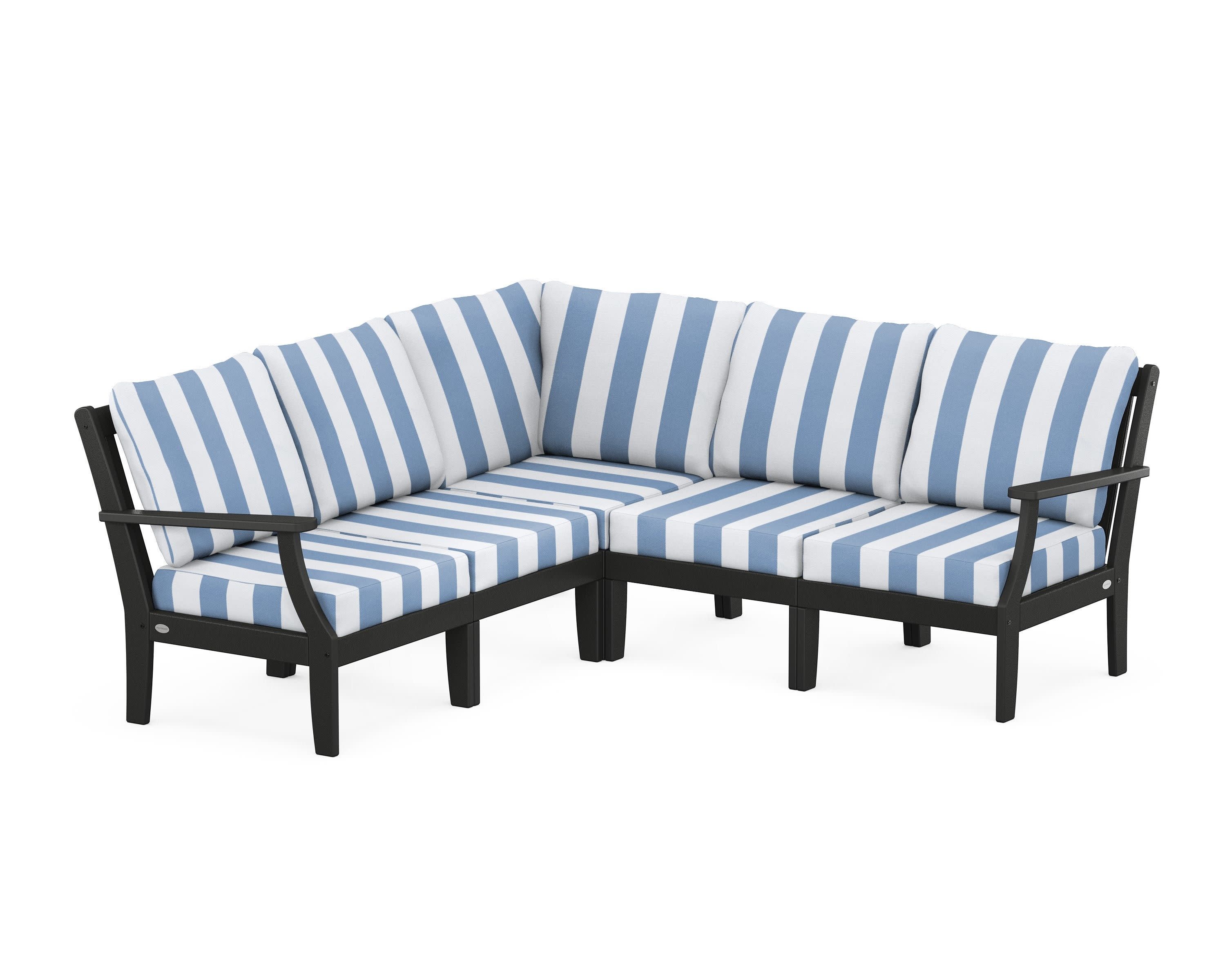 Braxton Modular 5-Piece Deep Seating Set in Black / Cabana Stripe Sky Blue